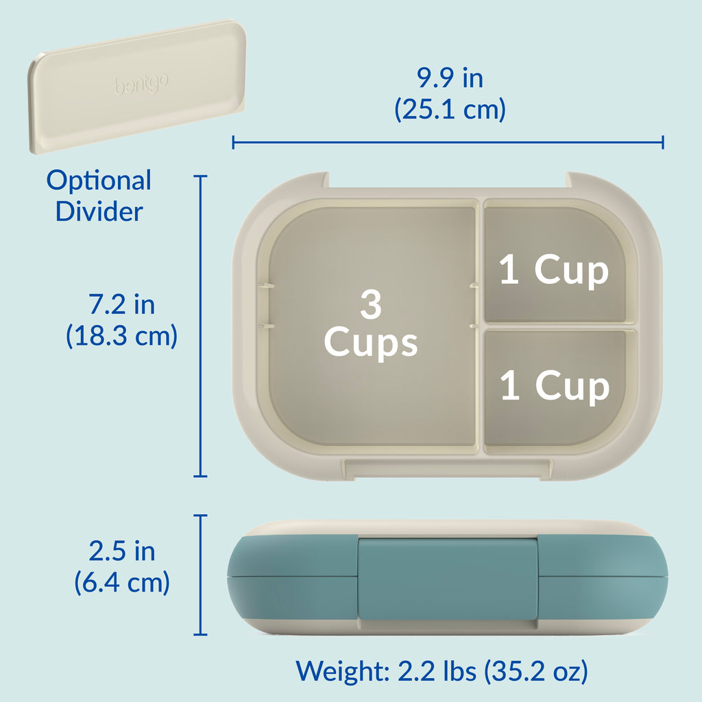 Bentgo® Chill Max Lunch Box - Bone and Glacier Blue | Dimensions