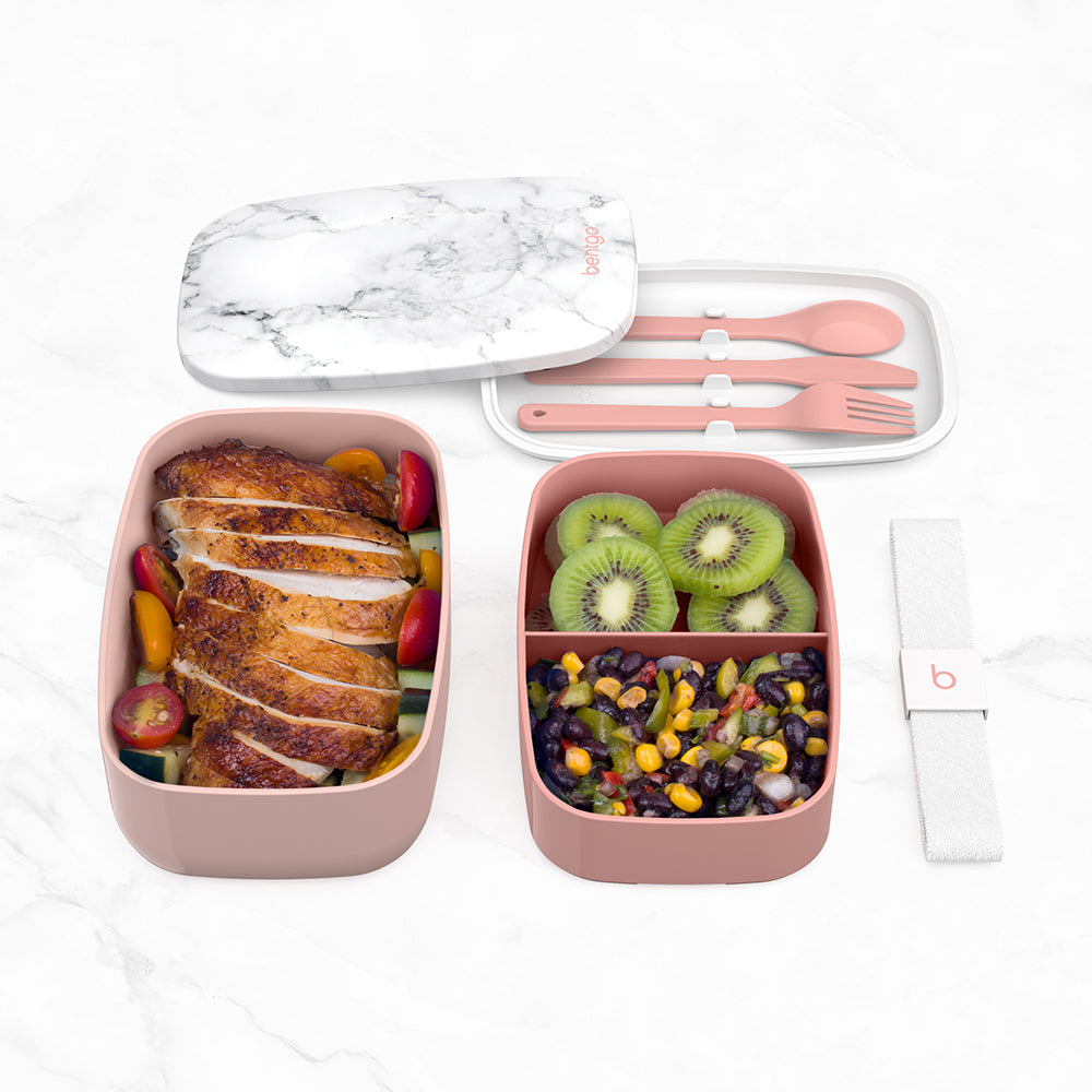 Bentgo® Classic Lunch Box (2-Pack) - Blush Marble | This Classic Lunch Box (2-Pack) Features Two Stackable And Perfectly Portioned Containers, One Holding A Full Entree On The Bottom And Two Side Items On The Top