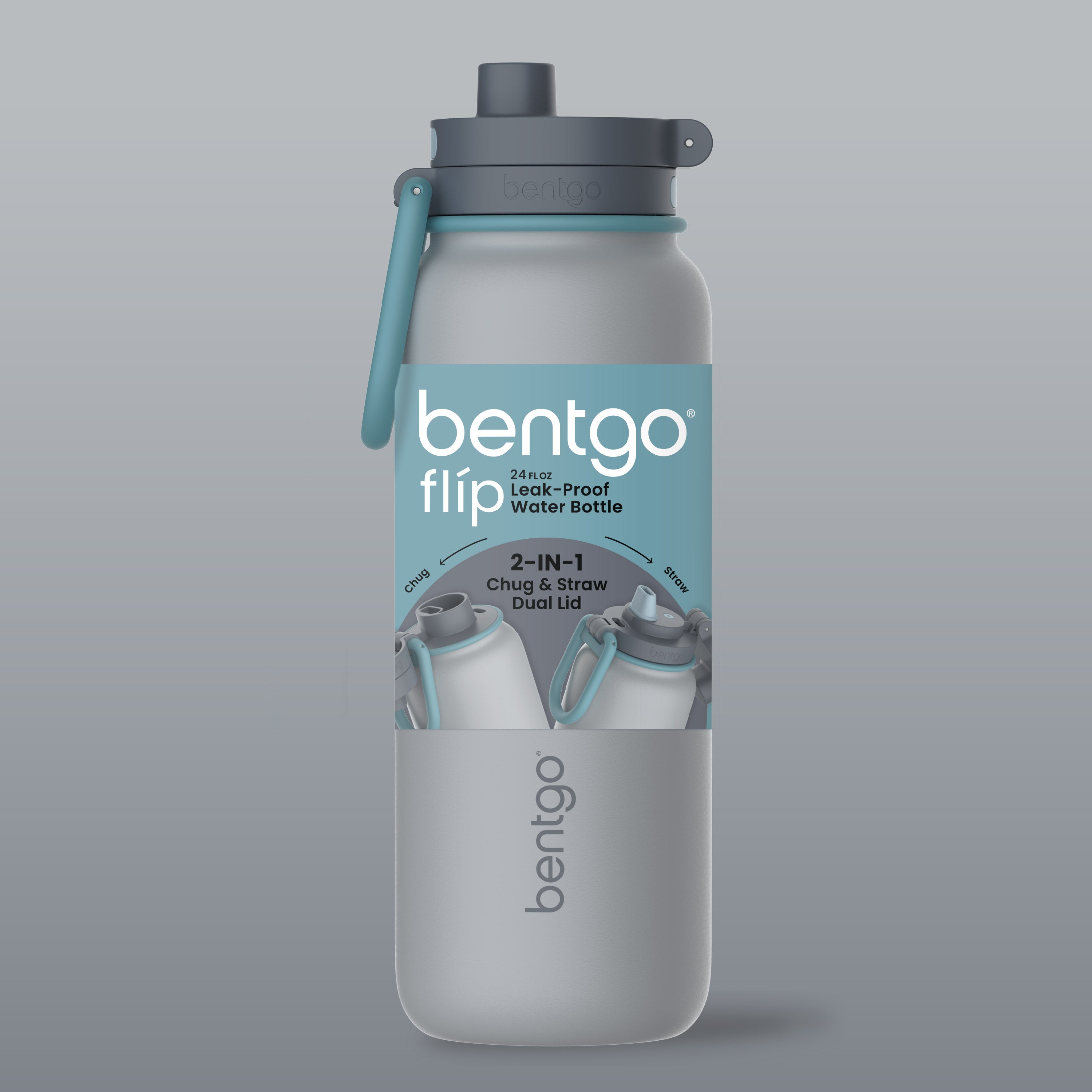 Bentgo® Flip Leak-Proof Water Bottle | Gray Surf - Packaging