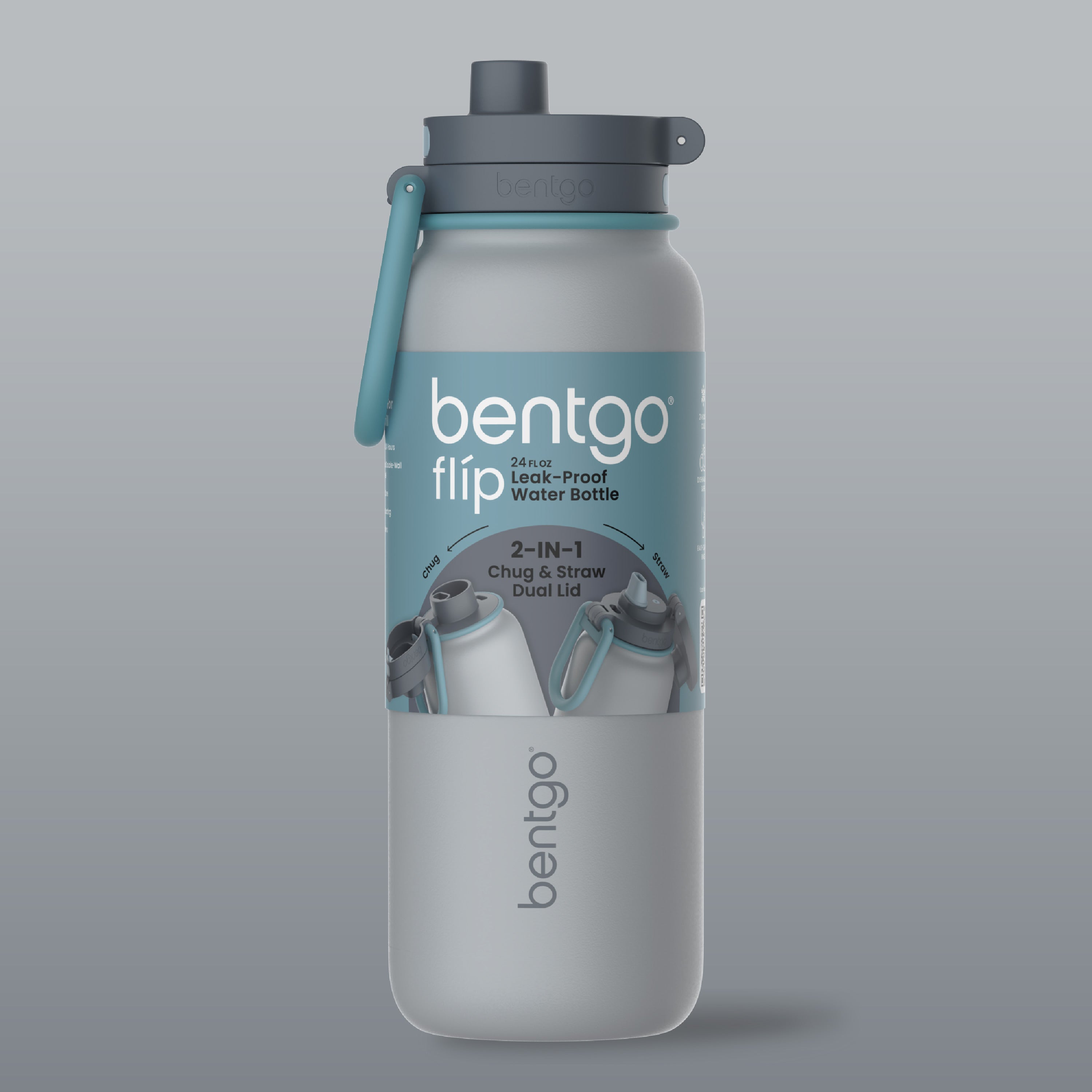 Bentgo® Flip Leak-Proof Water Bottle | Gray Surf - Packaging