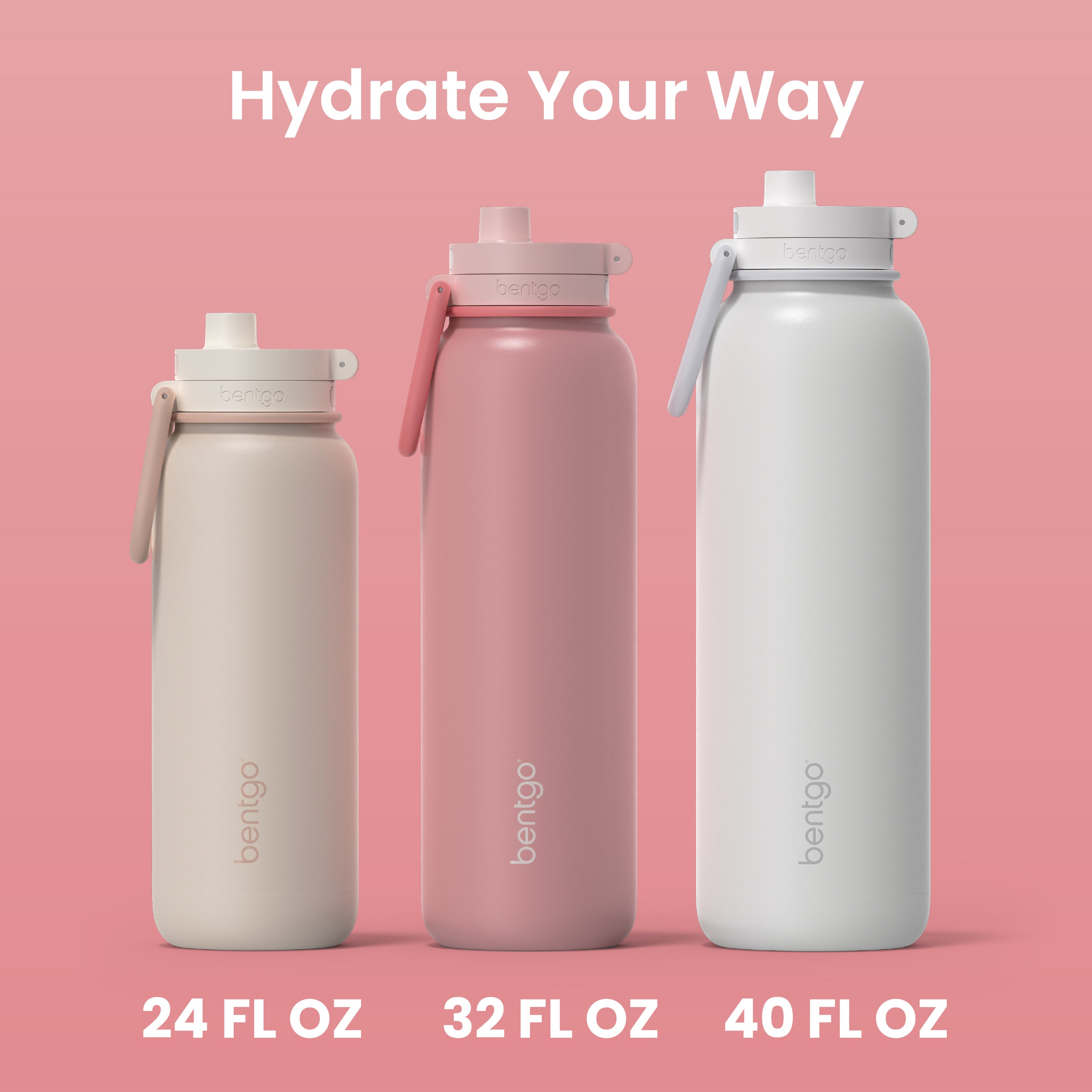 Bentgo® Flip Leak-Proof Water Bottle | Blushing - Hydrate Your Way (24 FL OZ, 32 FL OZ, and 40 FL OZ)
