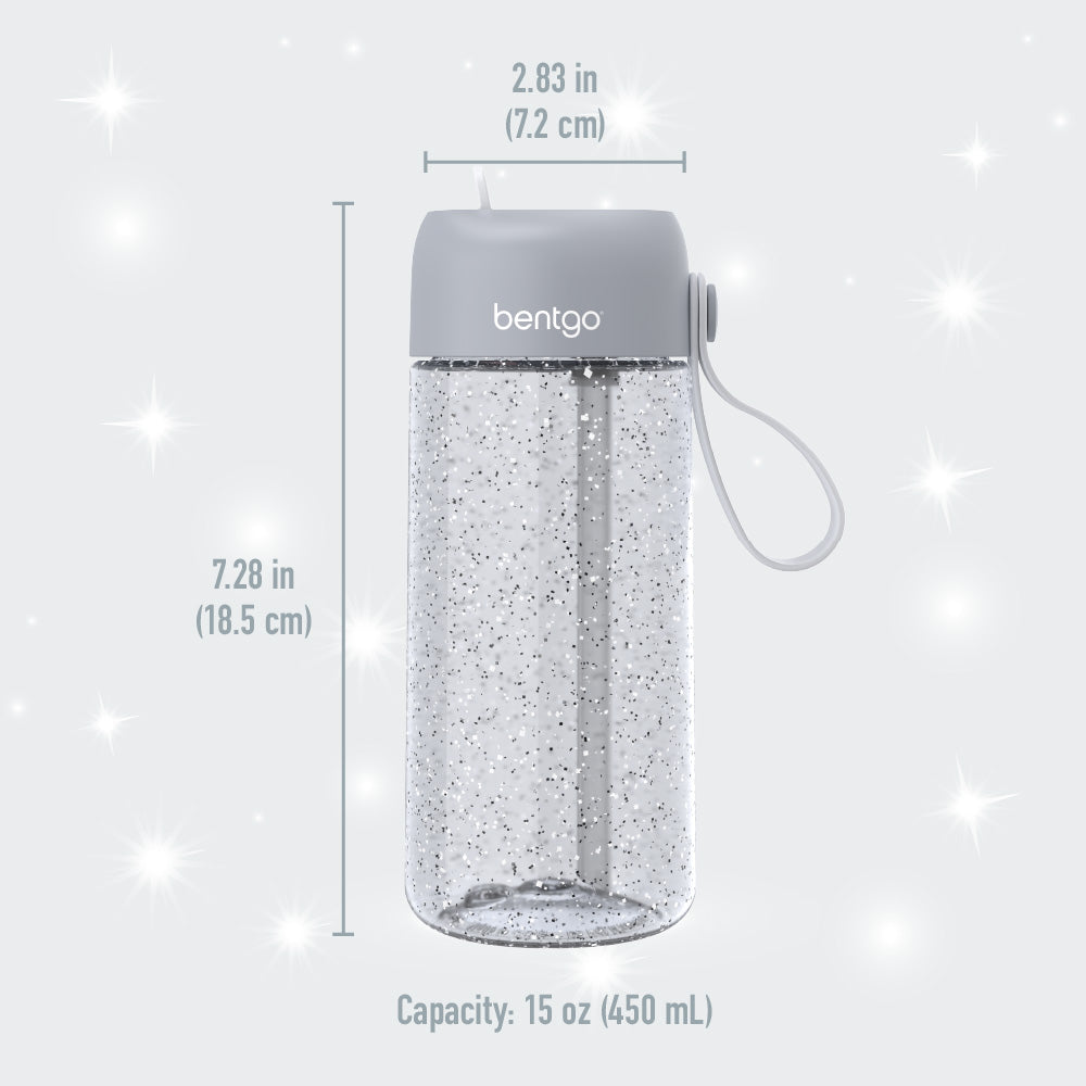 Bentgo® Kids Glitter Lunch Set - Silver Glitter | Kids Water Bottle Dimensions