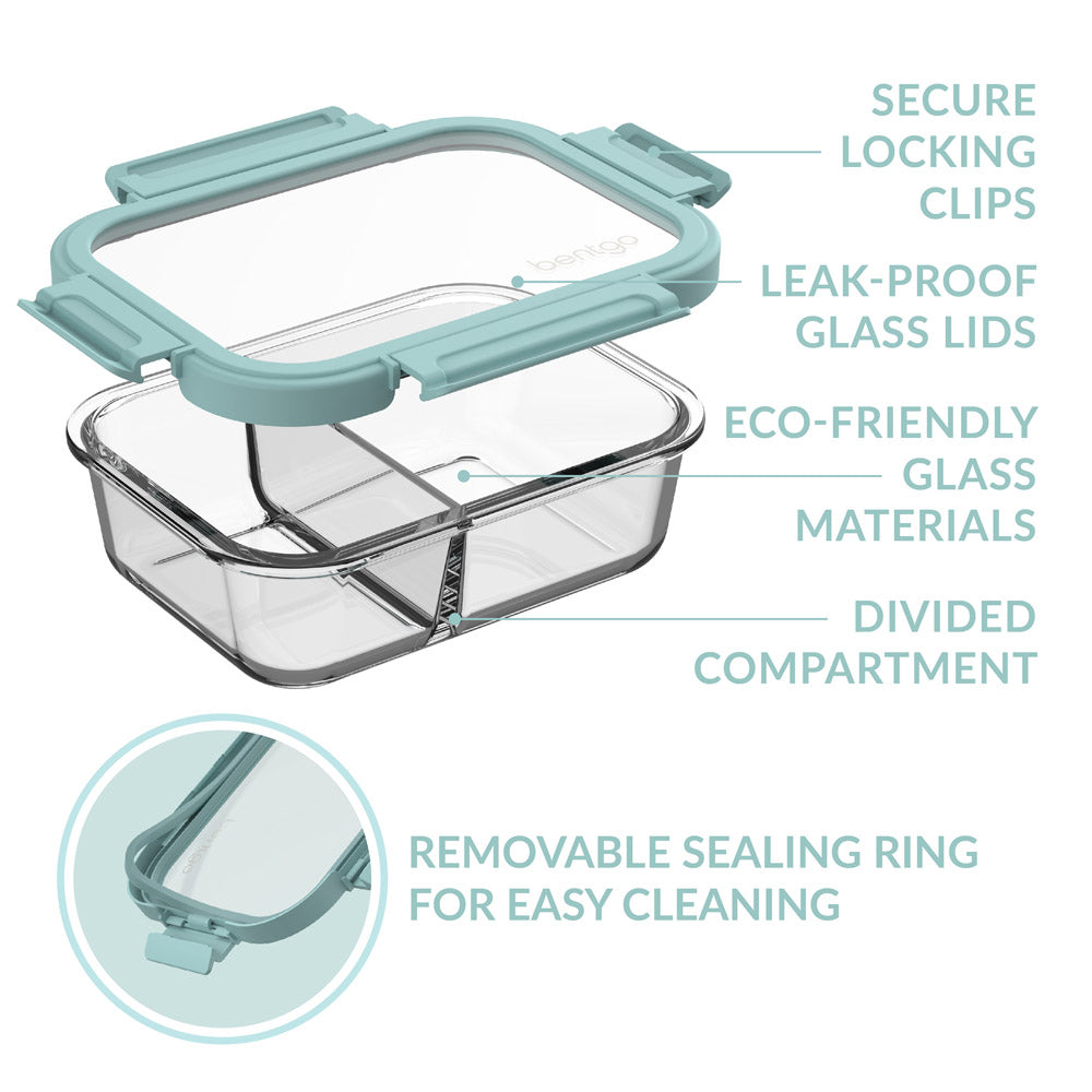 Bentgo® Glass Leak-Proof Meal Prep Set (4pc) | Seafoam/Seaglass - Container Features