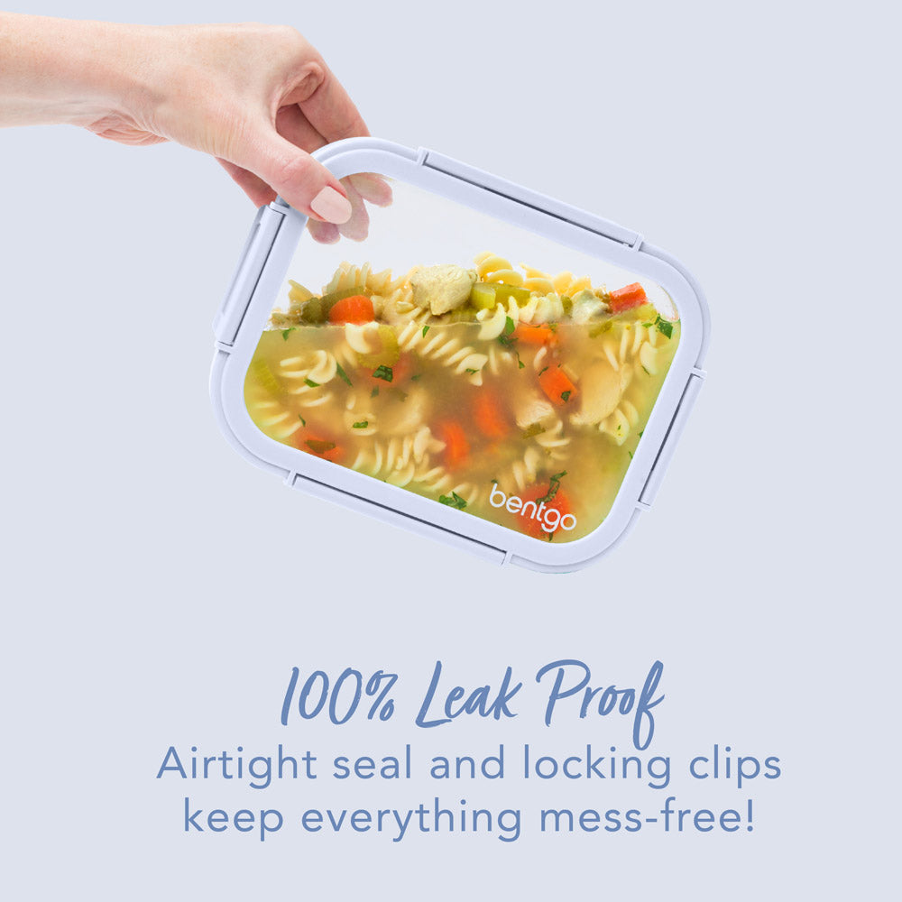 Bentgo®️ Glass Leak-Proof Food Storage Set (4pc) - Frost/Periwinkle | 100% Leak Proof with Airtight seal and locking clips
