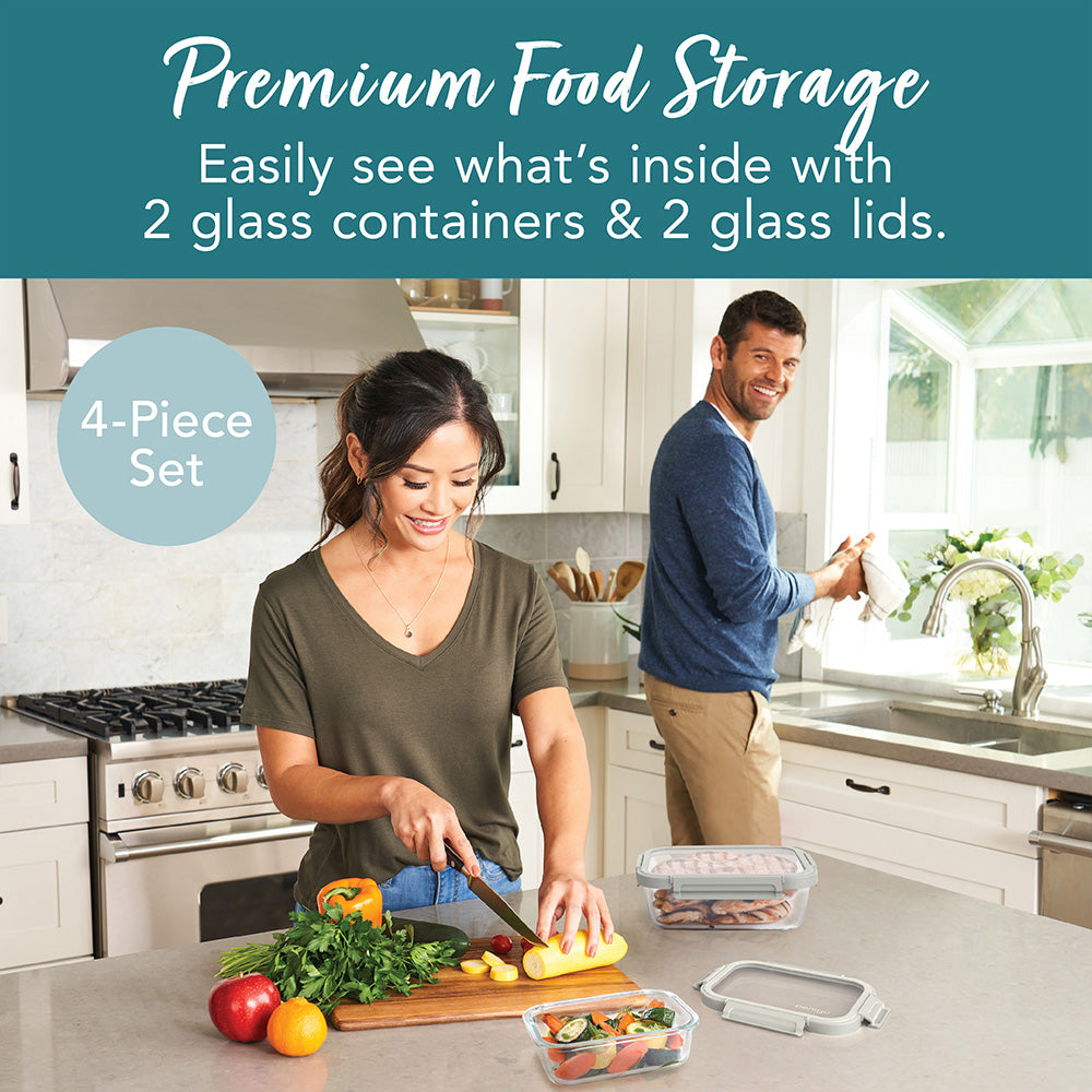 Bentgo Glass Leak-Proof Food Storage 4-Piece Set (One 4.4 Cup Container and One 6.3 Cup Container) | Bentgo® Official Site
