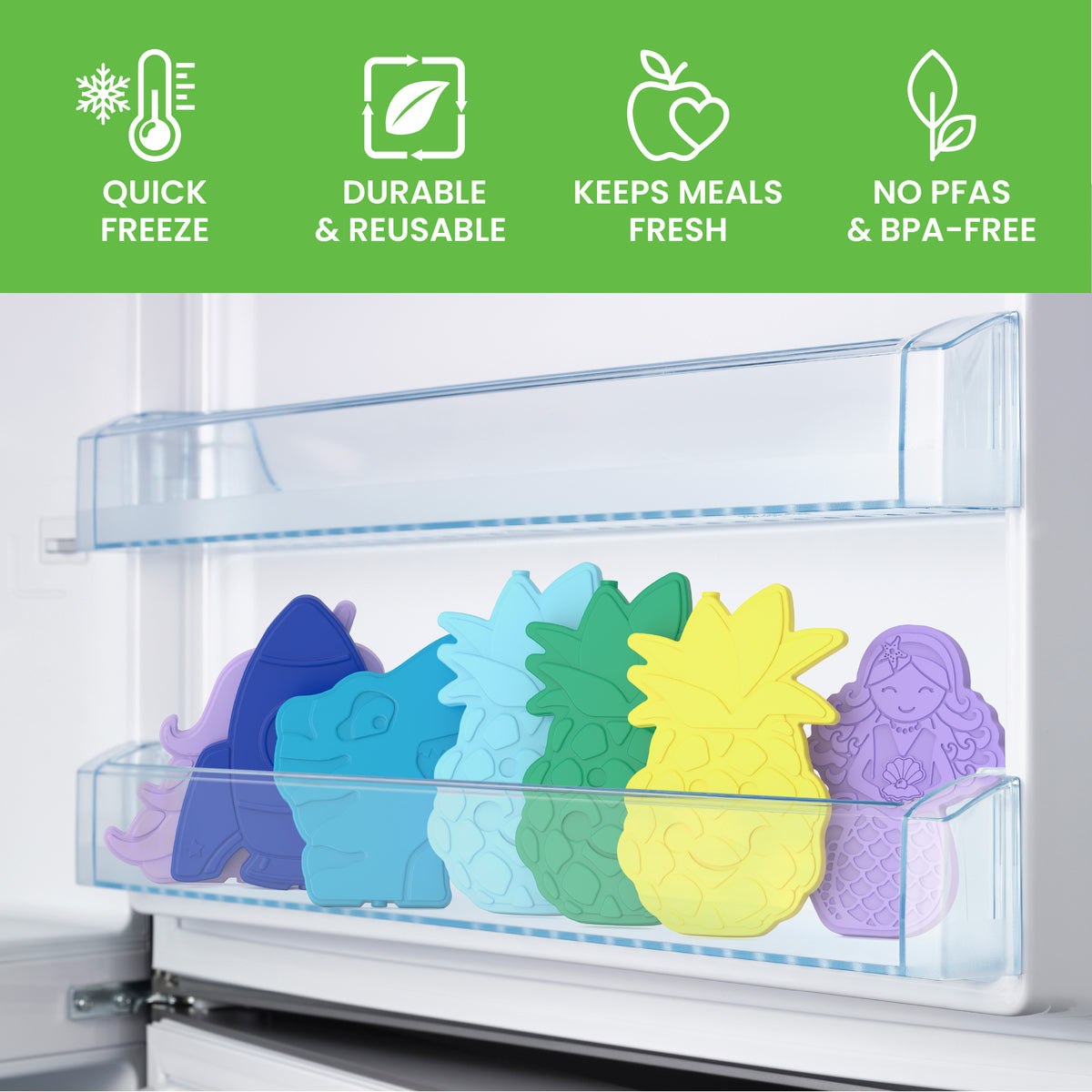 Bentgo Buddies Reusable Ice Packs - Tropical | Quick Freeze, Durable & Reusable, Keeps Meals Fresh, and No PFAs & BPA-Free