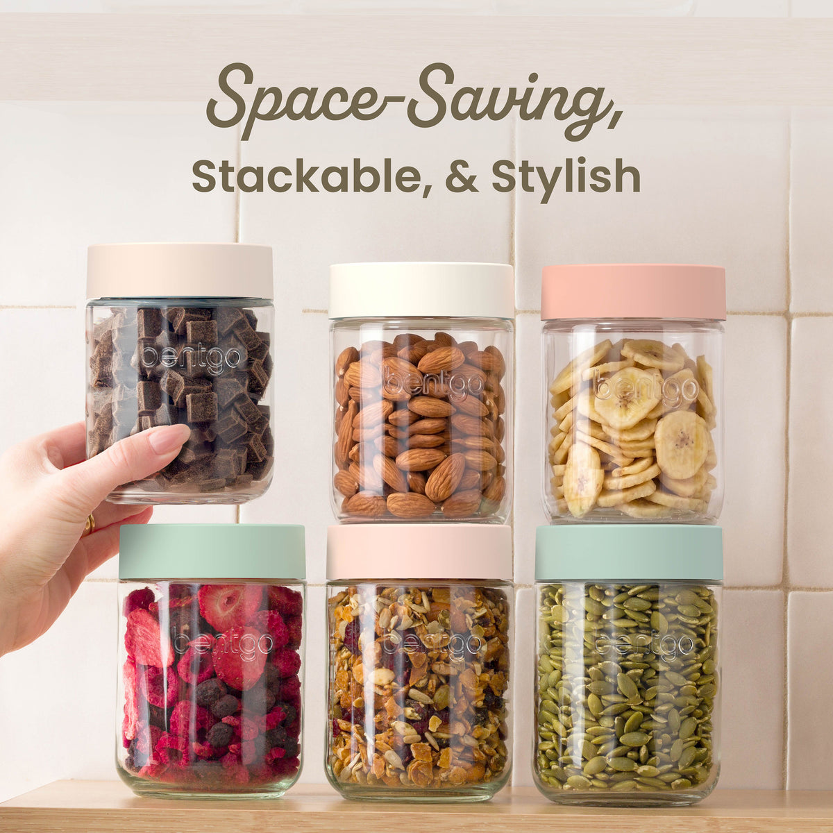 Bentgo® Glass Food Jar Set (14-Piece) - Desert Sage | Space-Saving, Stackable, and Stylish