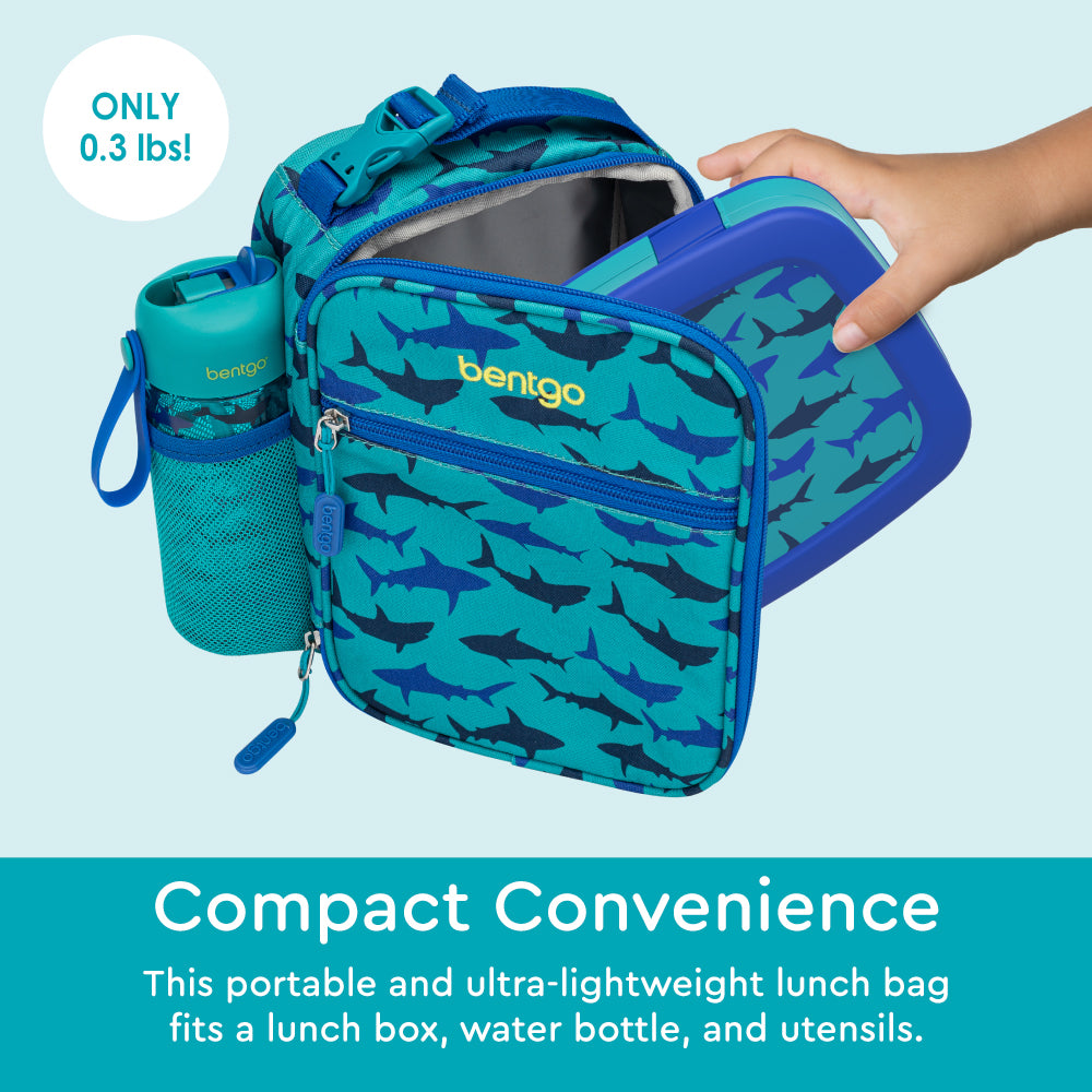 Bentgo®️ Kids Insulated Lunch Tote - Sharks | Portable and Ultra-Lightweight Lunch Bag