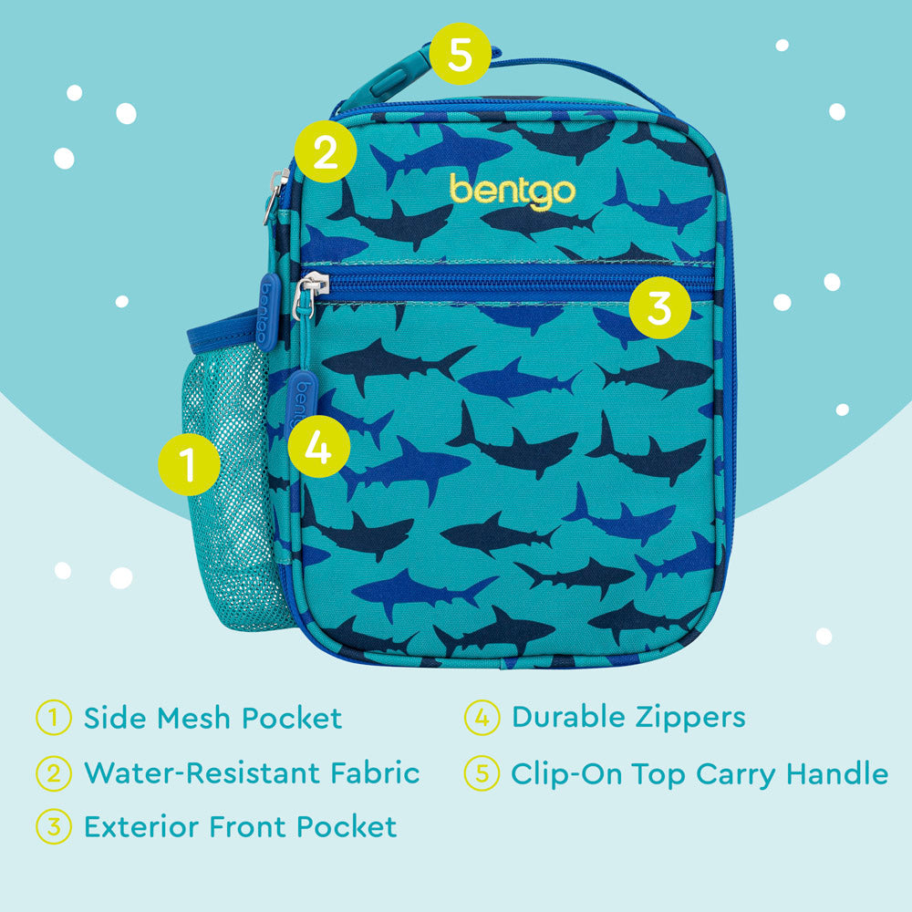 Bentgo®️ Kids Insulated Lunch Tote - Sharks | Lunch Tote Is Made With Water-Resistant Fabric and Durable Zippers