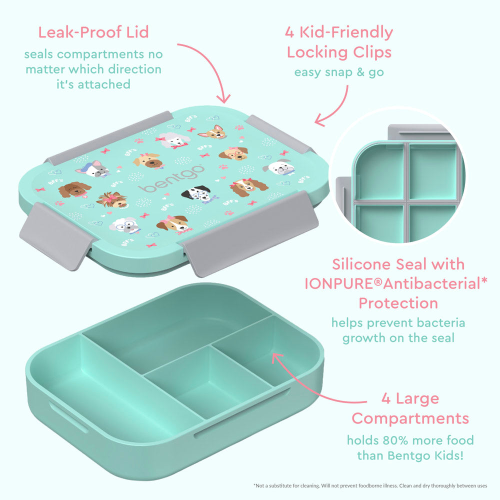 Bentgo® Kids Snap & Go Lunch Box | Puppy Love - Our Lunch Box Features A Leak-Proof Lid, Kid-Friendly Locking Clips, and 4 Large Compartments