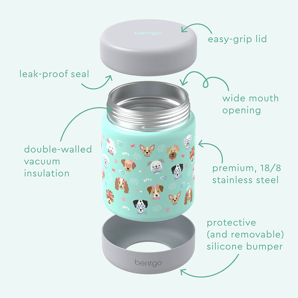 Bentgo® Kids Stainless Steel Food Jar - Puppy Love | Stainless Steel Food Jar Features Leak-Proof Seal, Easy-Grip Lid, Wide Mouth Opening, And Much More