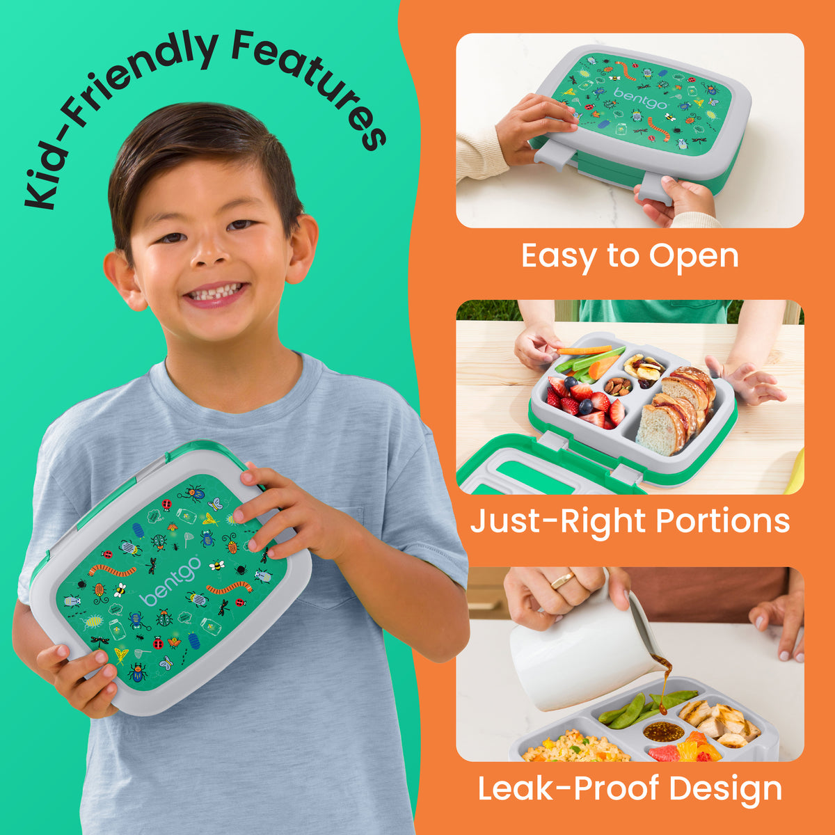 Bentgo Kids Prints Lunch Box - Bug Buddies | Kids Lunch Box Packed With Kid-Friendly Features Such As Easy To Open, Just-Right Portions And Leak-Proof Design