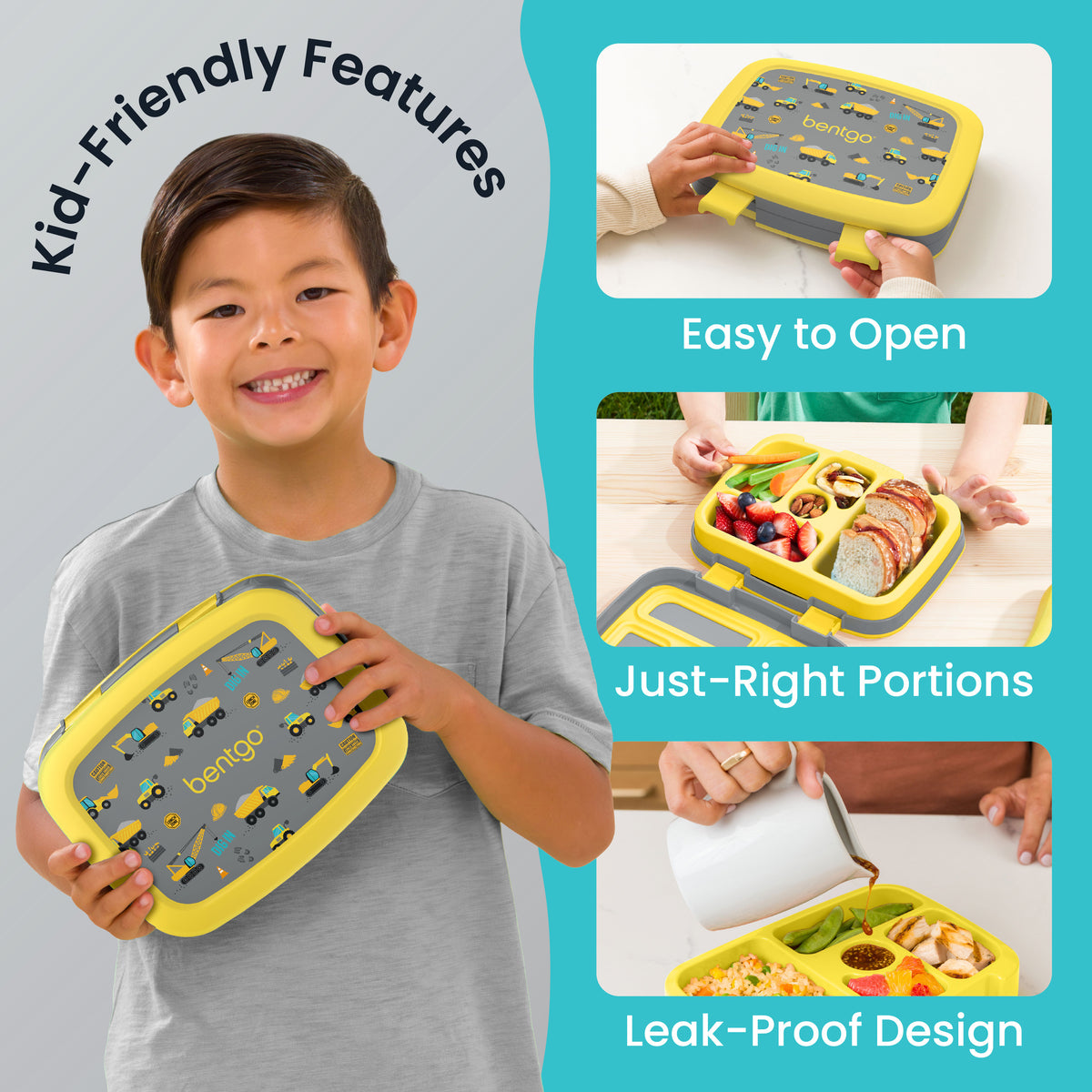 Bentgo Kids Prints Lunch Box - Construction Trucks | Kids Lunch Box Packed With Kid-Friendly Features Such As Easy To Open, Just-Right Portions And Leak-Proof Design