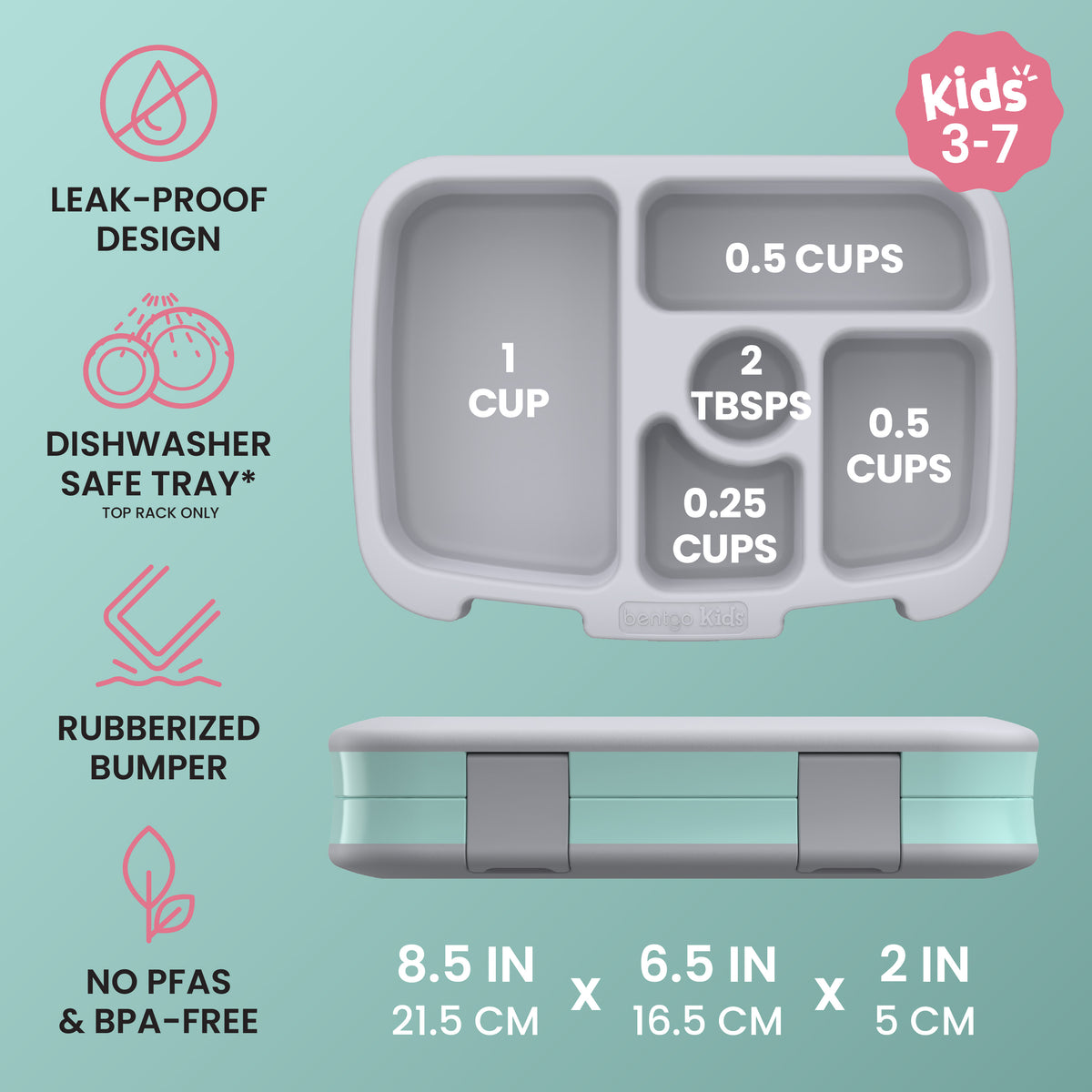 Bentgo Kids Prints Lunch Box - Puppy Love | Leak-Proof Design, Dishwasher Safe Tray (Top Rack Only), Rubberized Bumper And No PFAS & BPA-Free | Kids Lunch Box Dimensions
