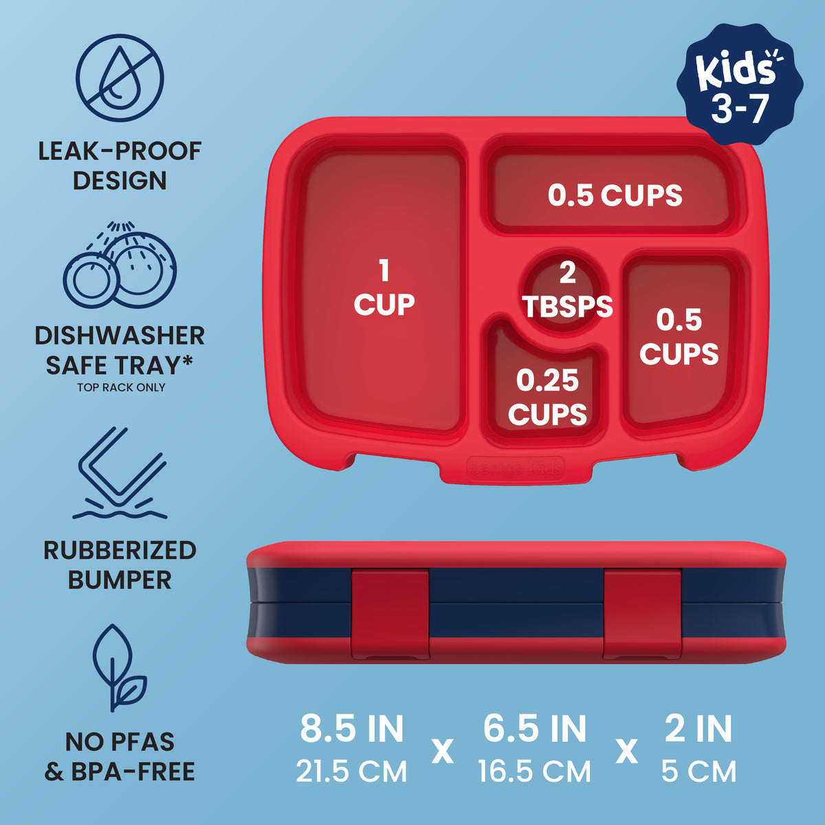 Bentgo Kids Prints Lunch Box - 
Space Rockets | Leak-Proof Design, Dishwasher Safe Tray (Top Rack Only), Rubberized Bumper And No PFAS & BPA-Free | Kids Lunch Box Dimensions