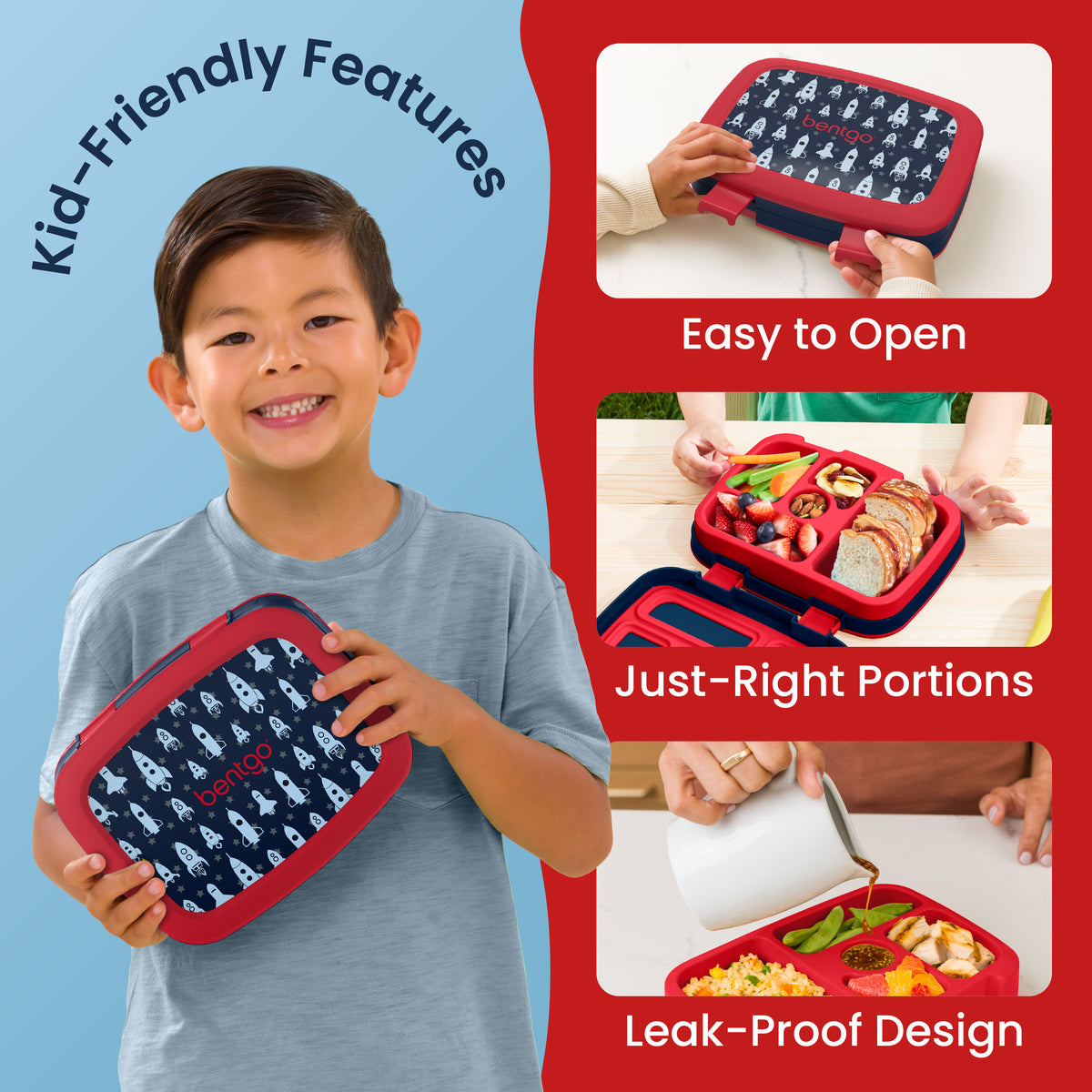 Bentgo Kids Prints Lunch Box - 
Space Rockets | Kids Lunch Box Packed With Kid-Friendly Features Such As Easy To Open, Just-Right Portions And Leak-Proof Design