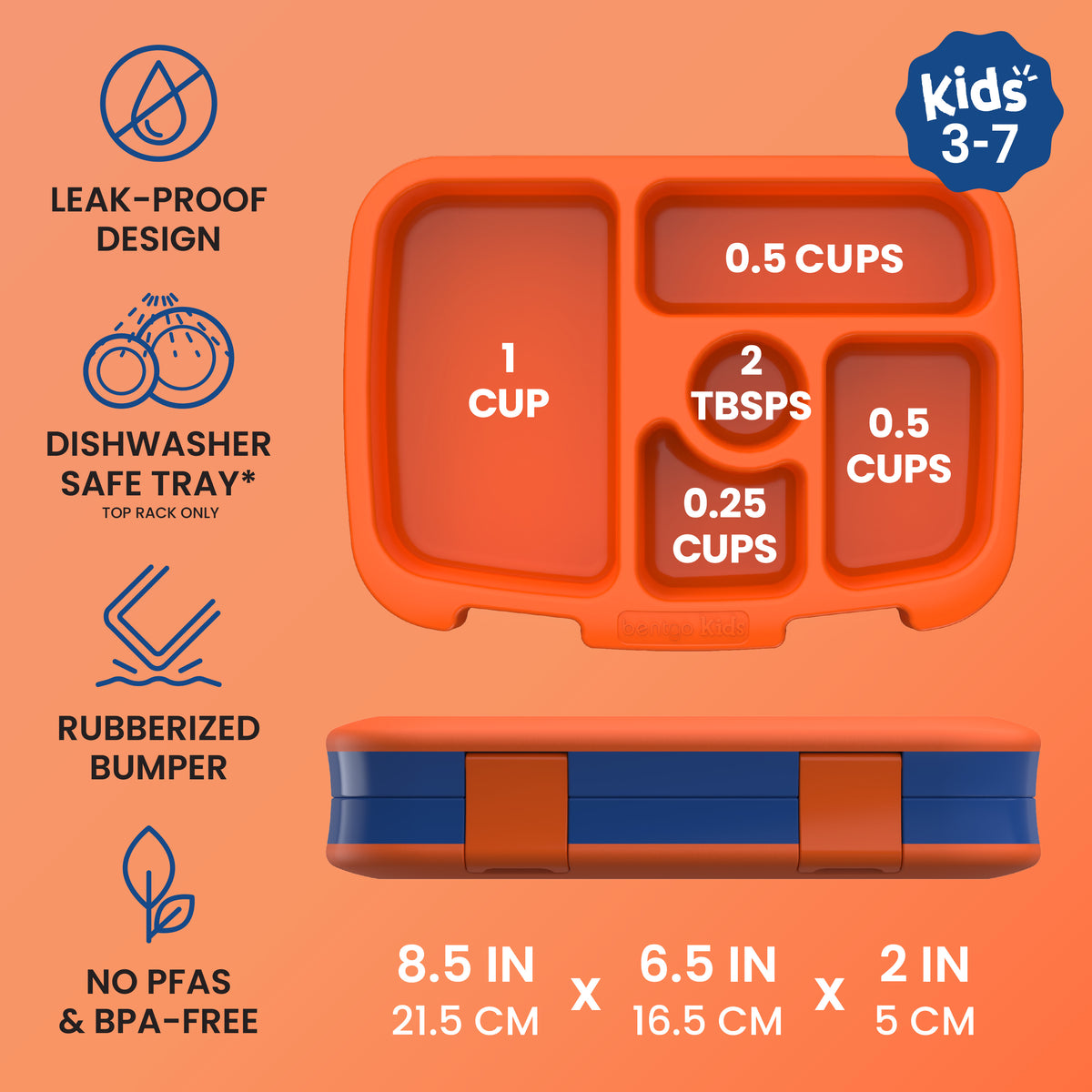 Bentgo Kids Prints Lunch Box - Sports | Leak-Proof Design, Dishwasher Safe Tray (Top Rack Only), Rubberized Bumper And No PFAS & BPA-Free | Kids Lunch Box Dimensions