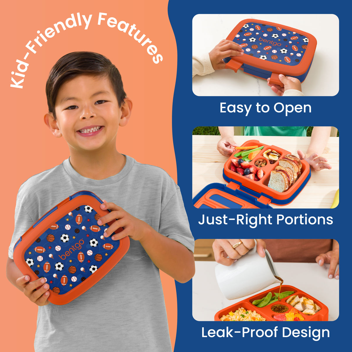 Bentgo Kids Prints Lunch Box - Sports | Kids Lunch Box Packed With Kid-Friendly Features Such As Easy To Open, Just-Right Portions And Leak-Proof Design