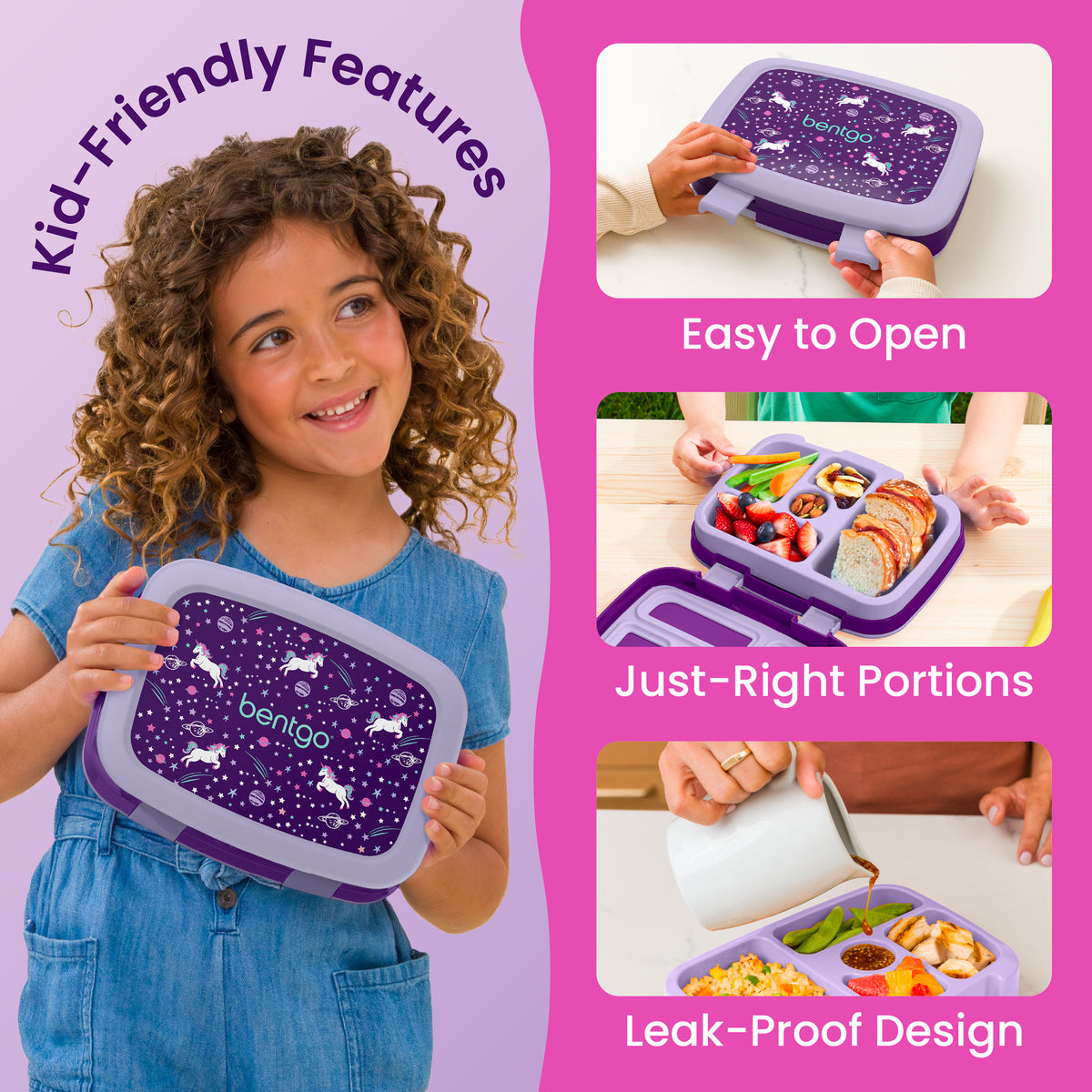 Bentgo Kids Prints Lunch Box - Unicorn | Kids Lunch Box Packed With Kid-Friendly Features Such As Easy To Open, Just-Right Portions And Leak-Proof Design