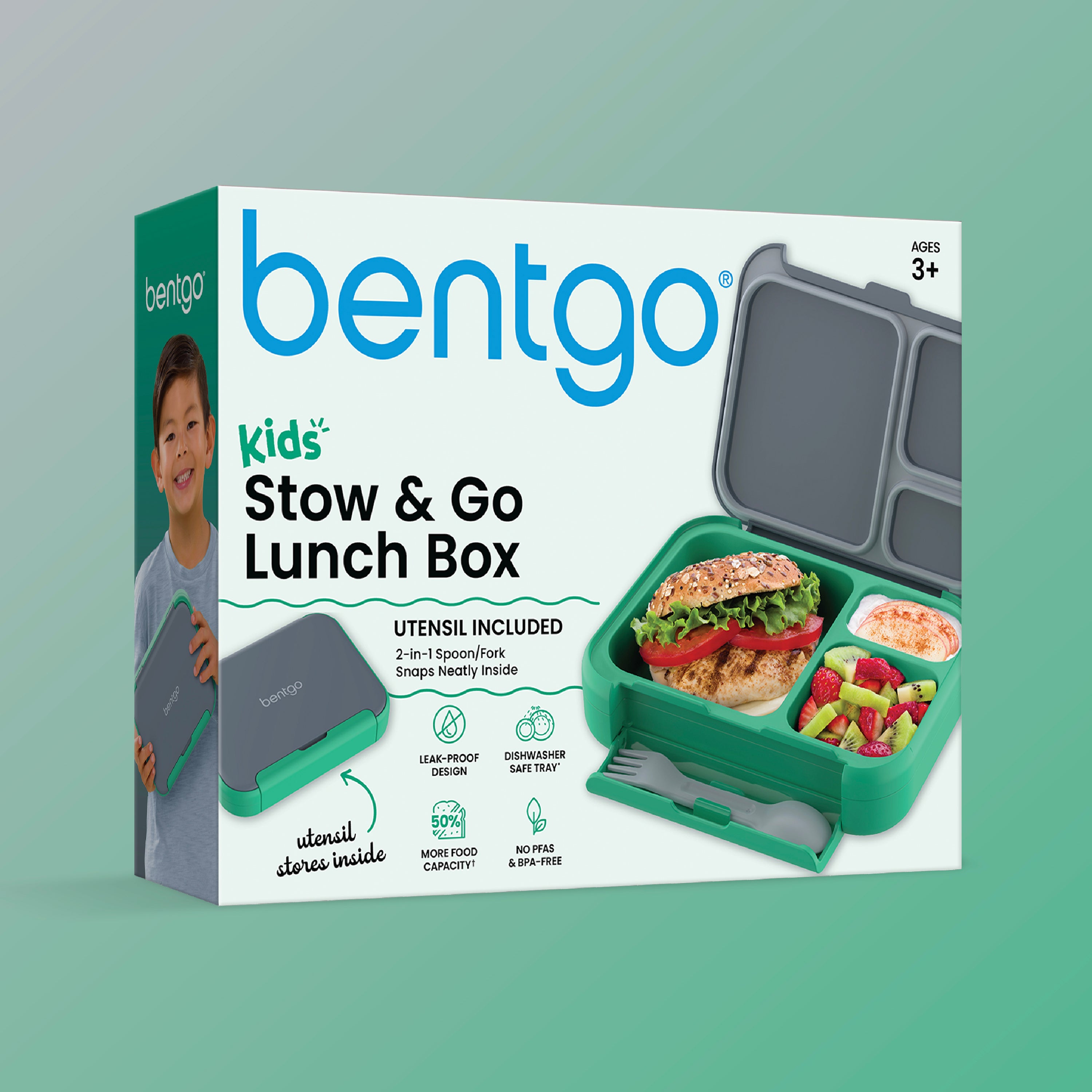 Bentgo Kids Stow & Go Lunch Box - Gray Leaf | Product Packaging
