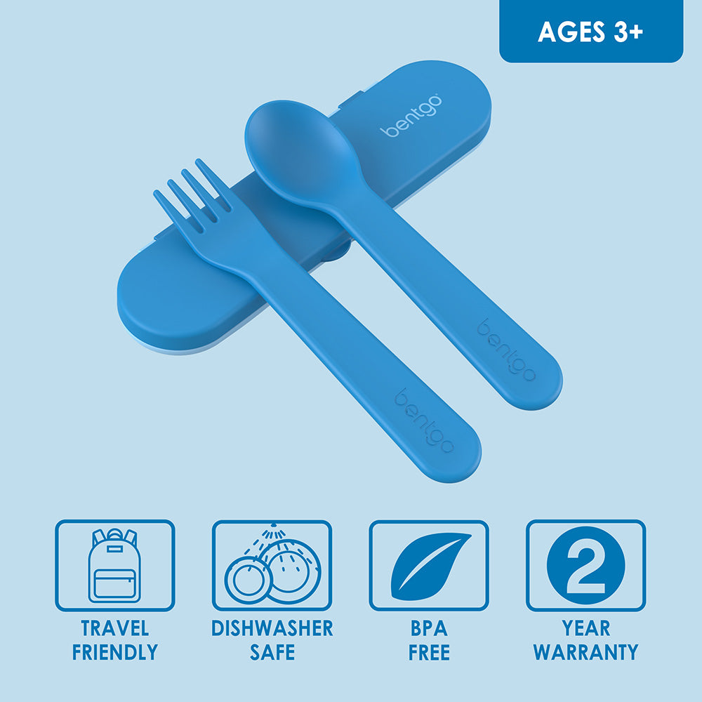 Bentgo® Kids Utensils Set | Blue - Travel friendly and dishwasher safe utensils