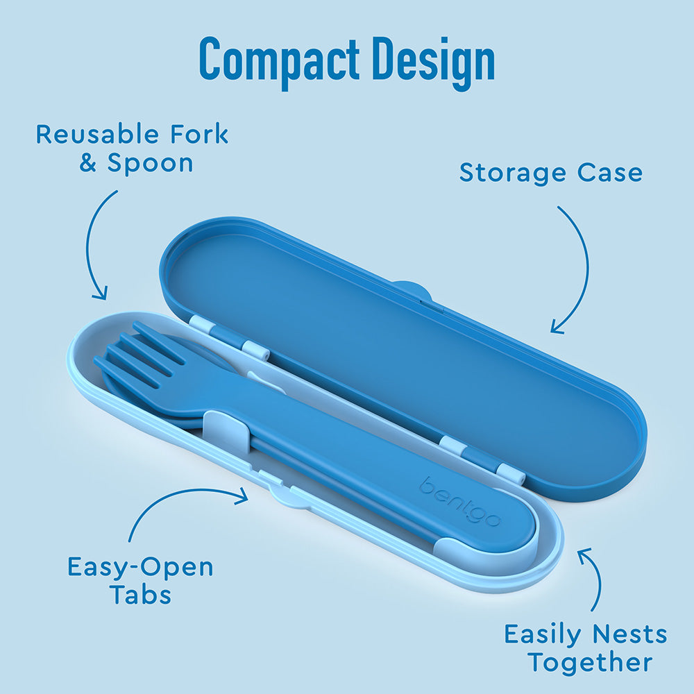 Bentgo® Kids Utensils Set | Blue - Compact design with easy-open tabs