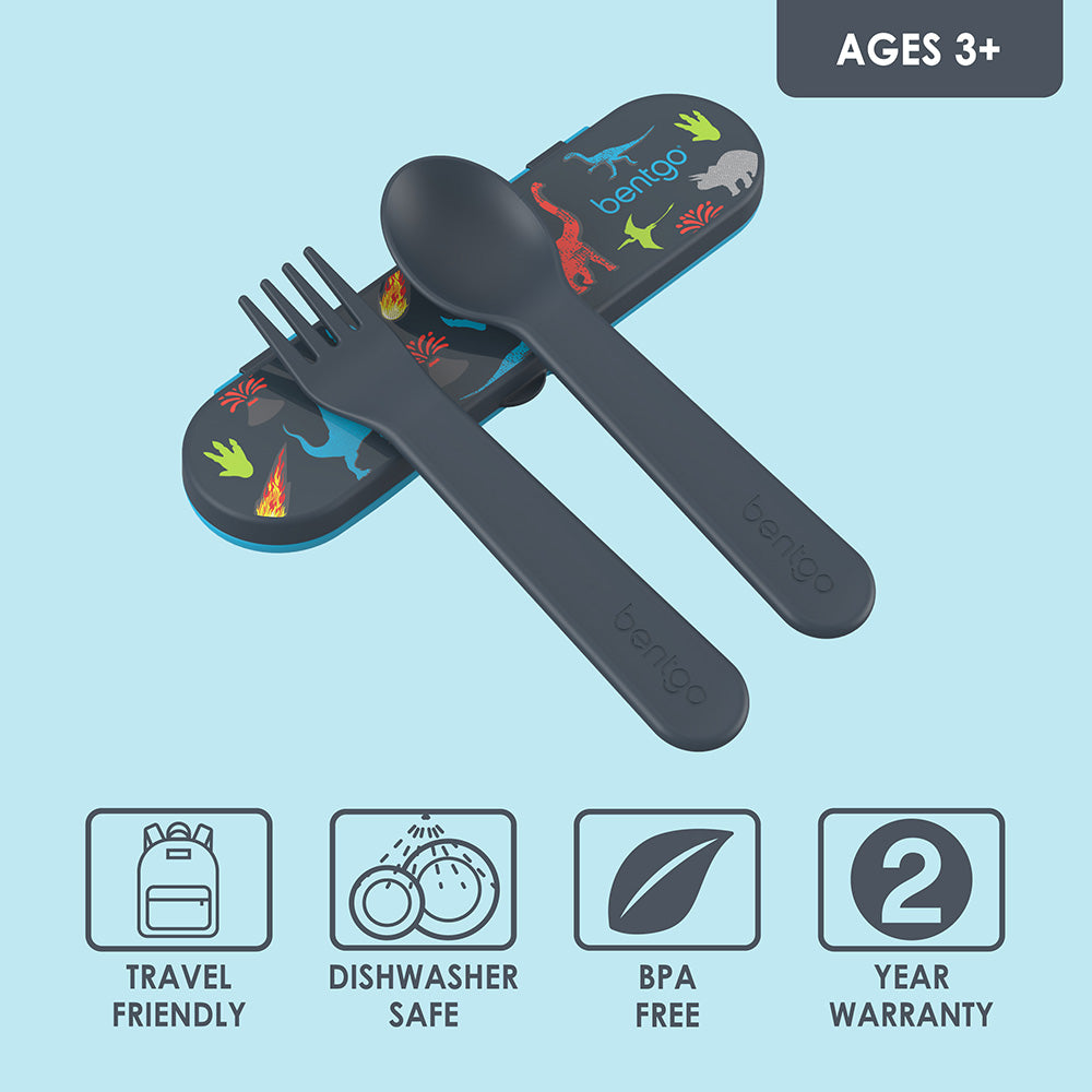 Bentgo® Kids Utensils Set | Dinosaur - Travel friendly and dishwasher safe utensils