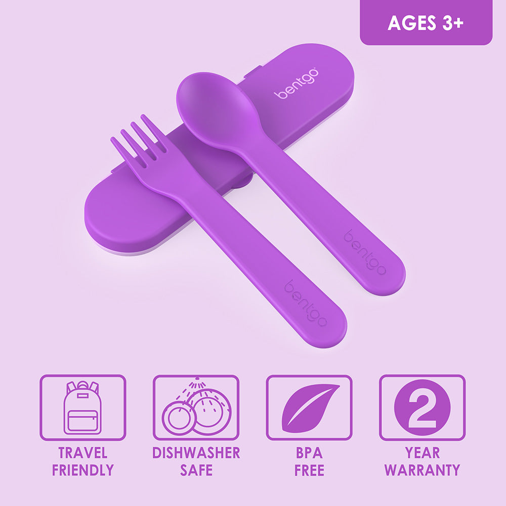 Bentgo® Kids Utensils Set | Purple - Travel friendly and dishwasher safe utensils