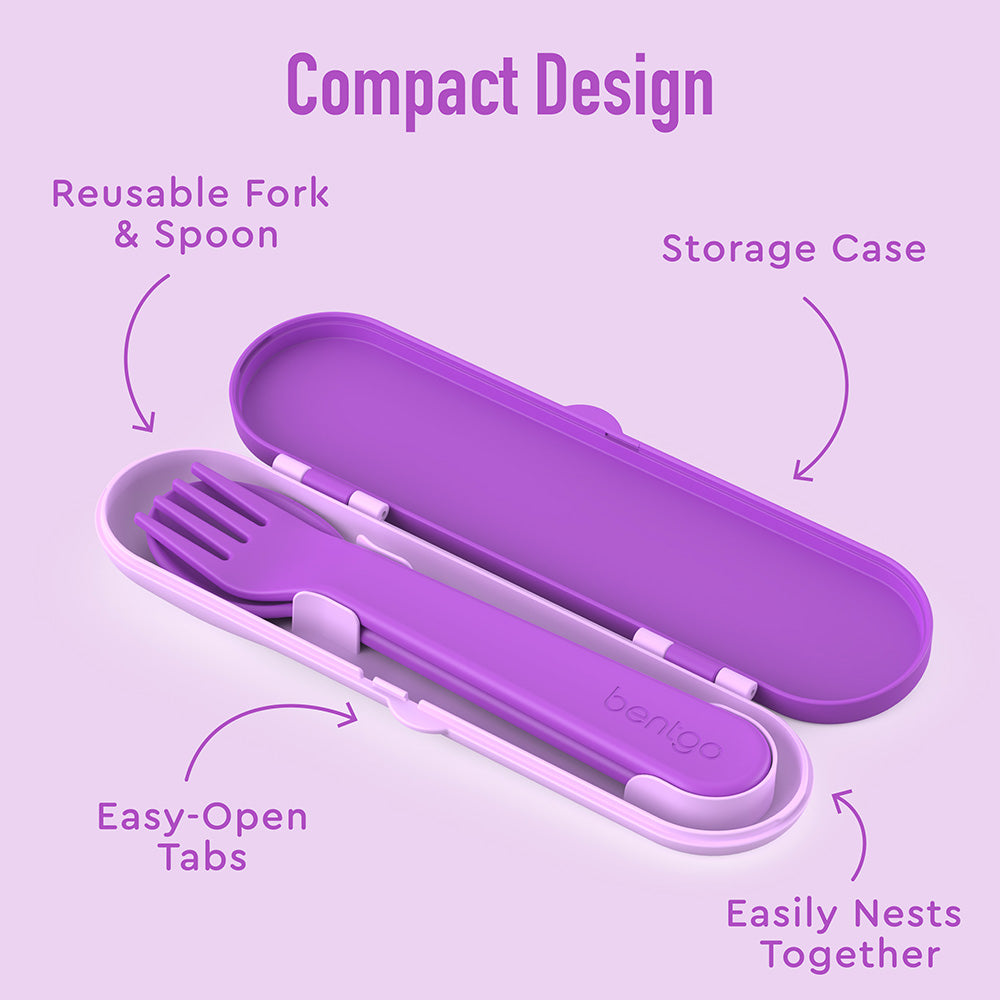 Bentgo® Kids Utensils Set | Purple - Compact design with easy-open tabs