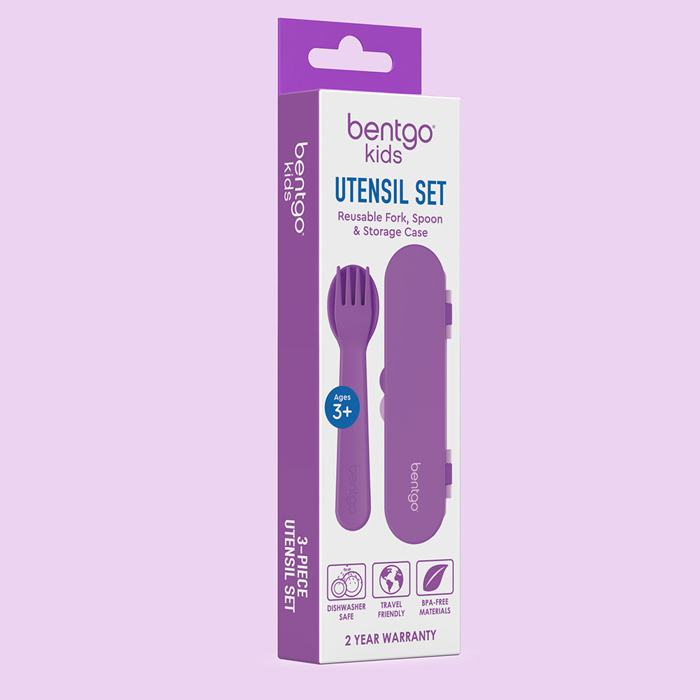 Bentgo® Kids Utensils Set | Purple - 3-Piece Utensil Set including a reusable fork, spoon, and storage case