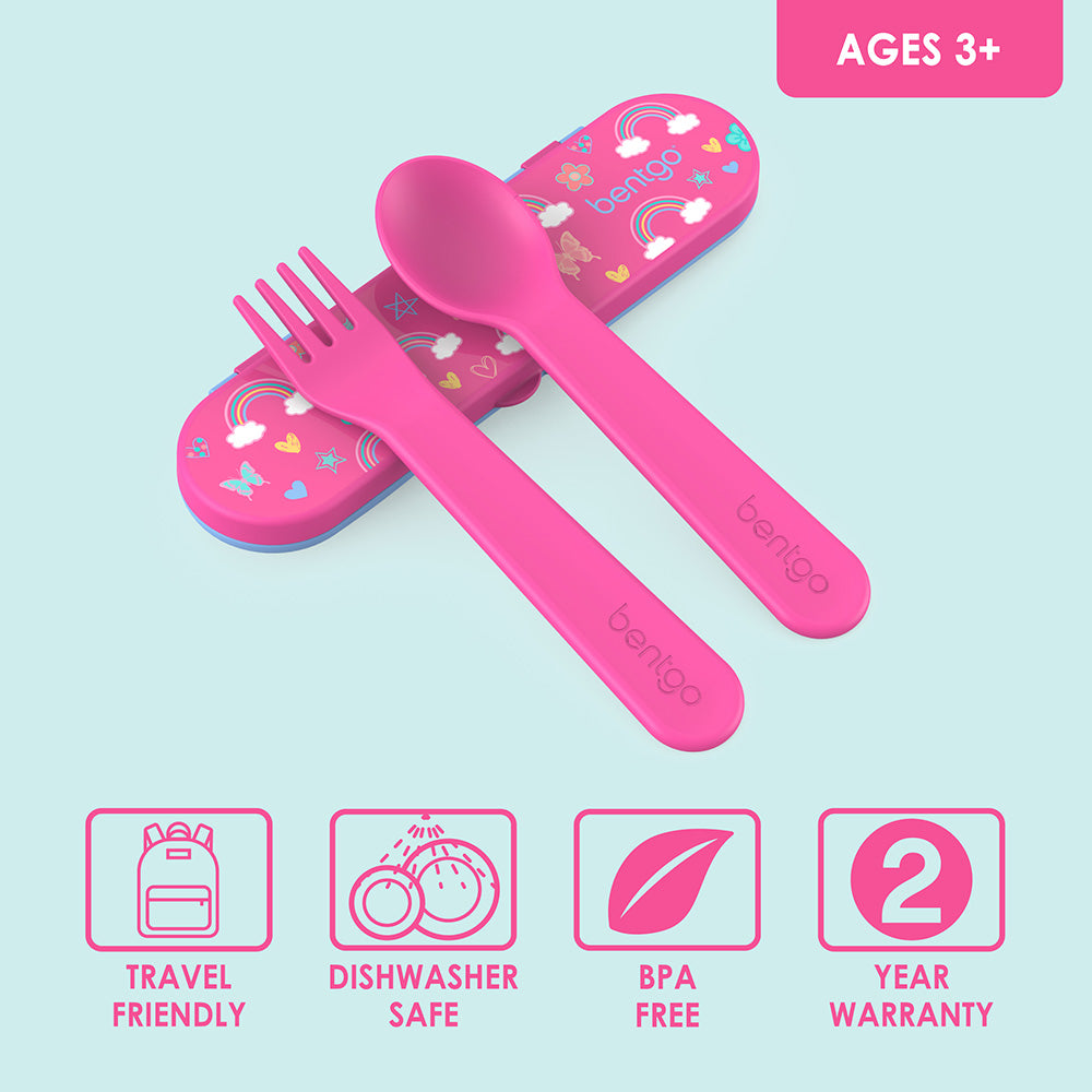 Bentgo® Kids Utensils Set | Rainbows and Butterflies - Travel friendly and dishwasher safe utensils