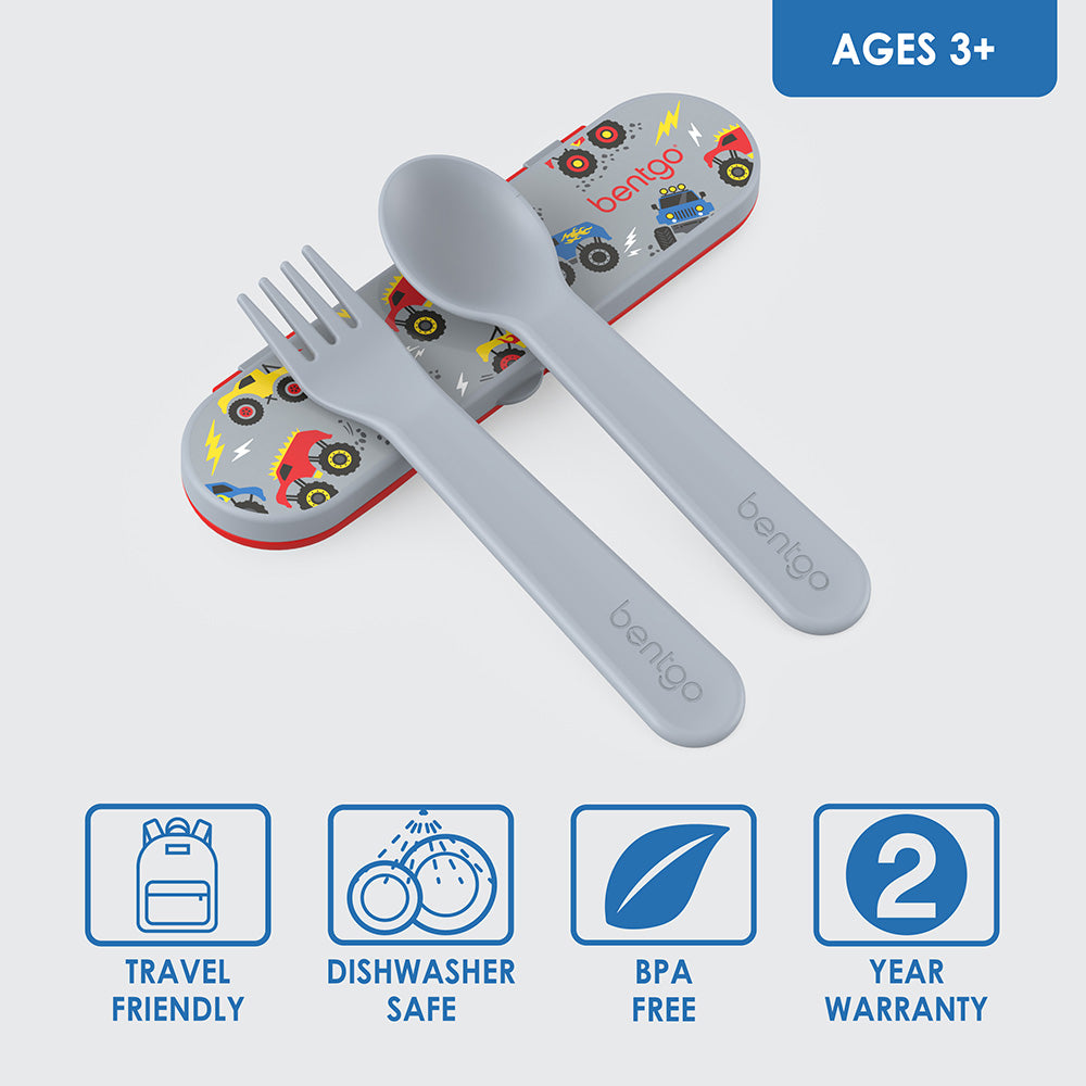 Bentgo® Kids Utensils Set | Trucks - Travel friendly and dishwasher safe utensils