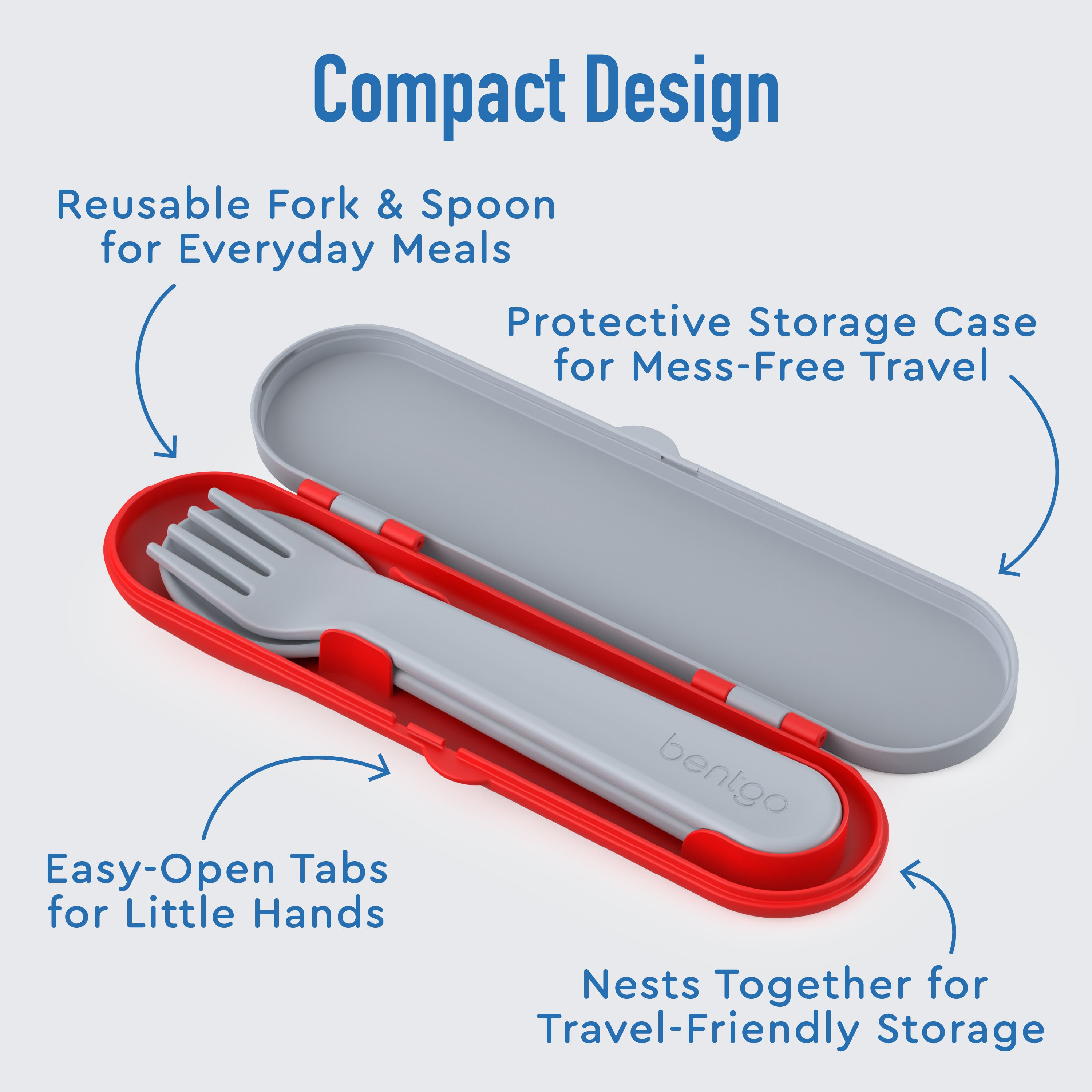 Bentgo® Kids Utensils Set - Trucks | Compact Design - Reusable Fork & Spoon for Everyday Meals, Protective Storage Case for Mess-Free Travel, Easy-Open Tabs for Little Hands, and Nests Together for Travel-Friendly Storage