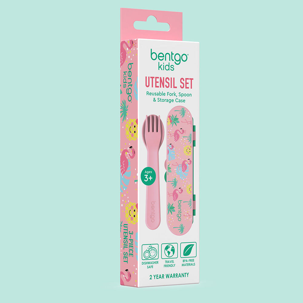 Bentgo® Kids Utensils Set | Tropical - 3-Piece Utensil Set including a reusable fork, spoon, and storage case