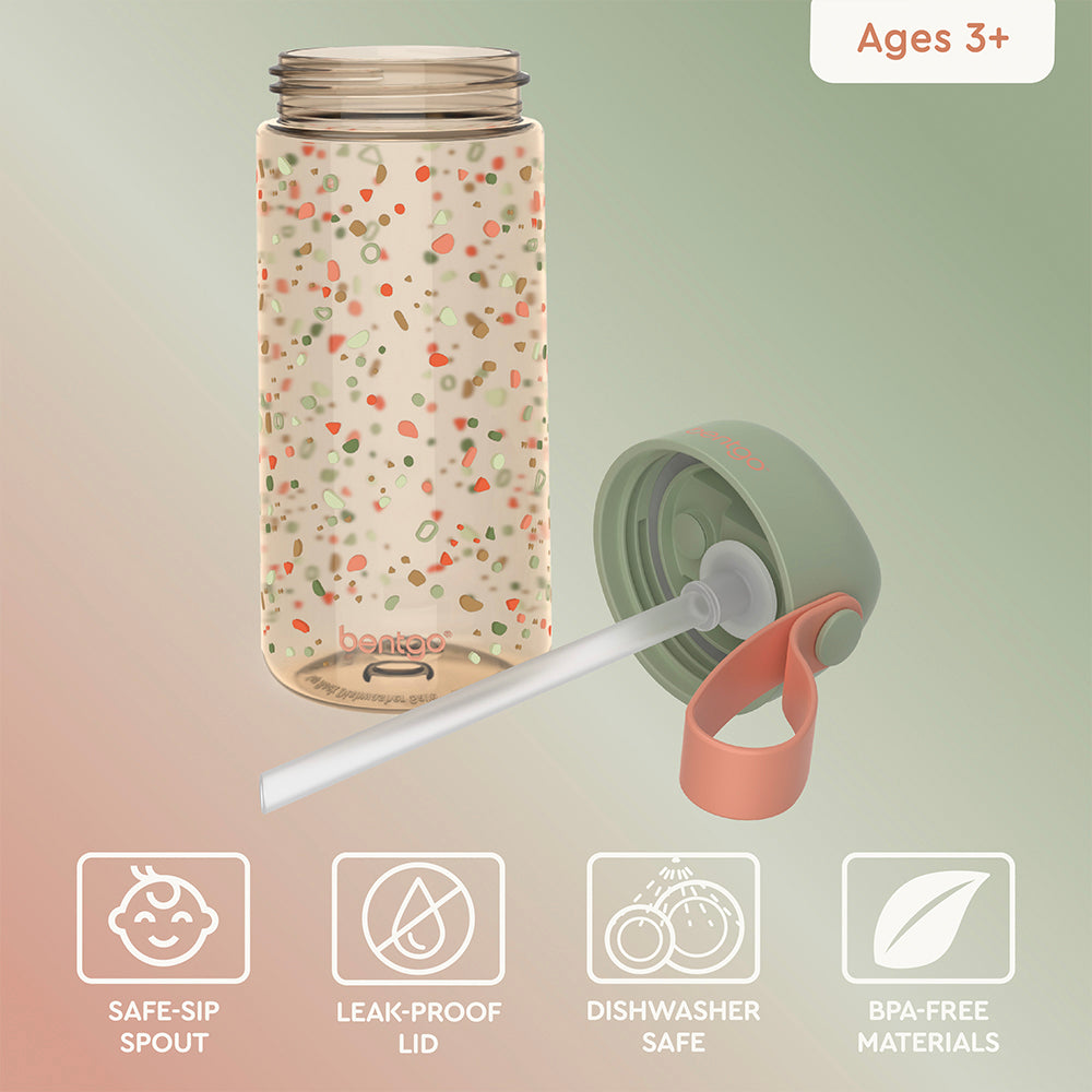 Bentgo® Kids Whimsy & Wonder Prints Water Bottle - Geo Speckle | Water Bottle With A Safe-Sip Spout And Made With BPA-Free Materials