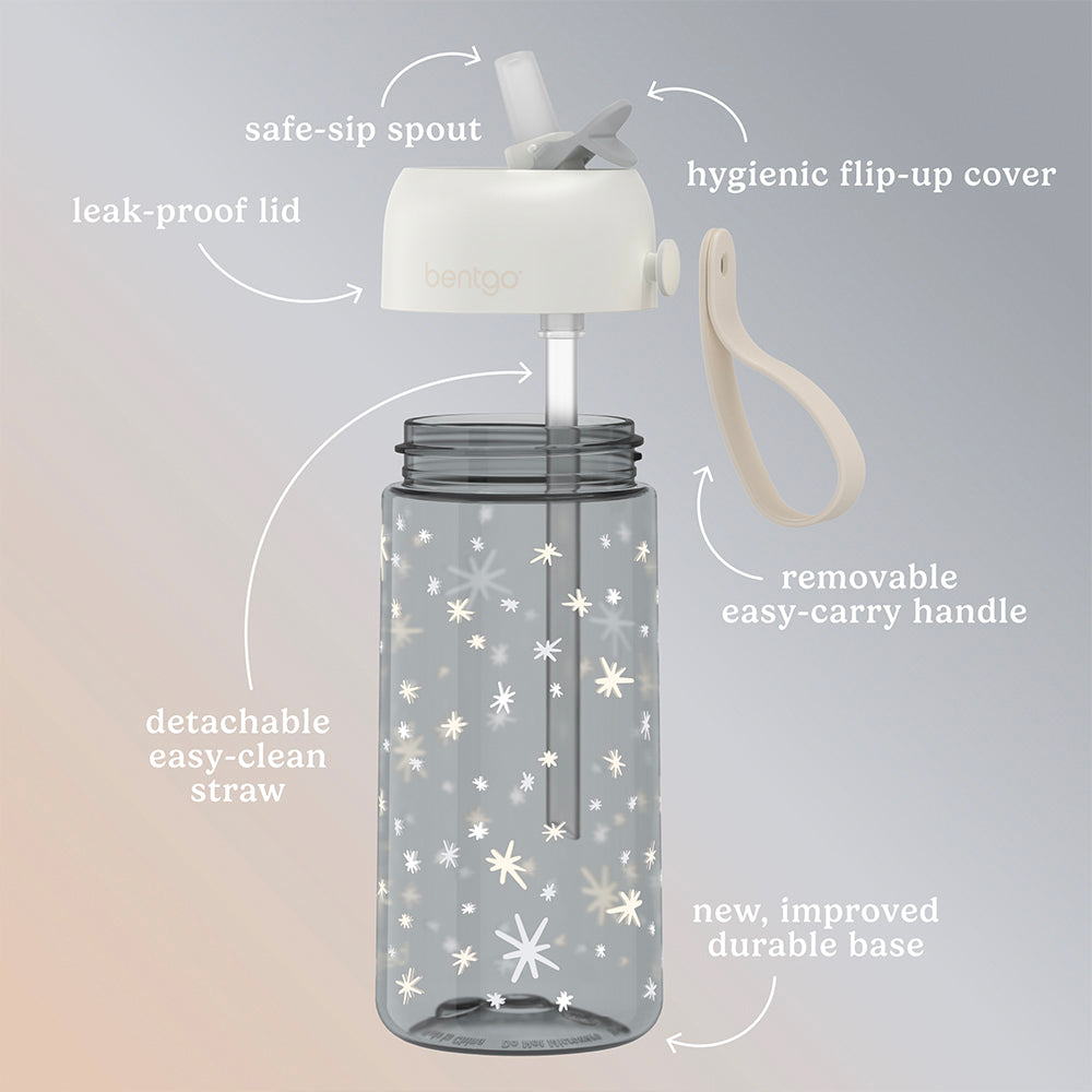 Bentgo® Kids Whimsy & Wonder Prints Water Bottle - Starry Sprinkle | Packed With Features Including A Safe-Sip Spout And Leak-Proof Lid