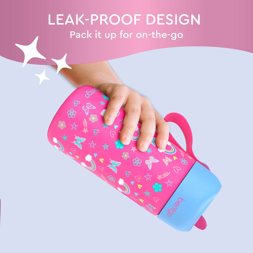 Bentgo® Kids Stainless Steel Insulated Water Bottle (2-Pack)  - Rainbows/Periwinkle | Leak-Proof Design - Pack It Up For On-The-Go