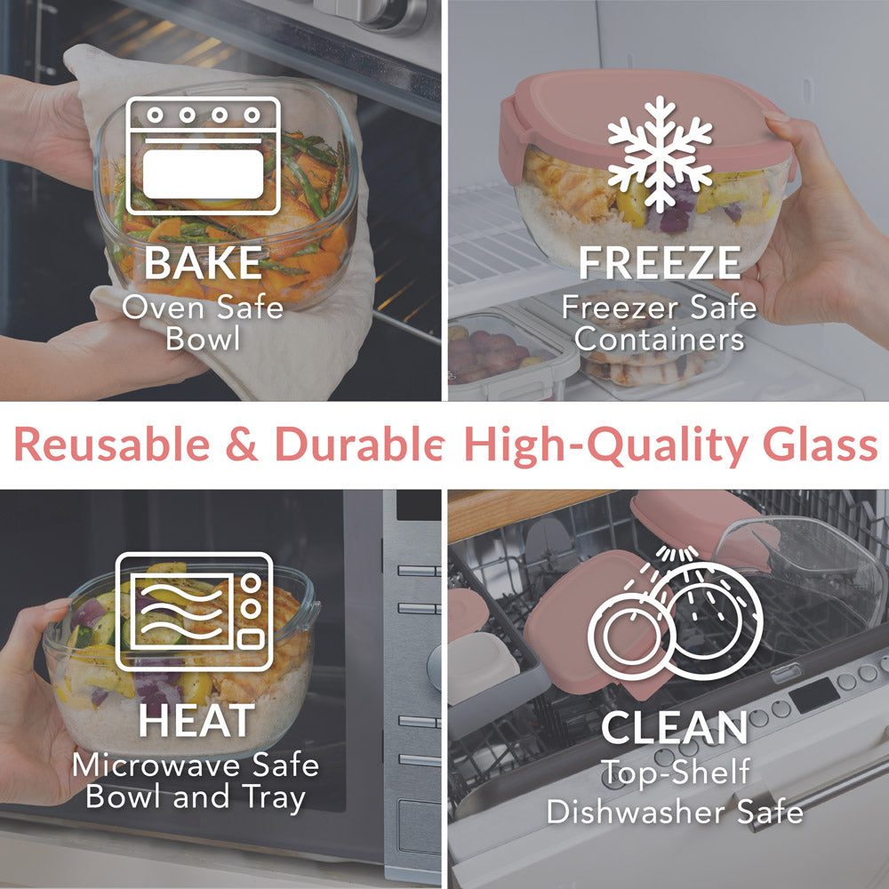 Bentgo® Glass Salad Container - Coral | Made With Reusable & Durable High-Quality Glass. Oven Safe, Freezer Safe, Microwave Safe, and Top-Shelf Dishwasher Safe