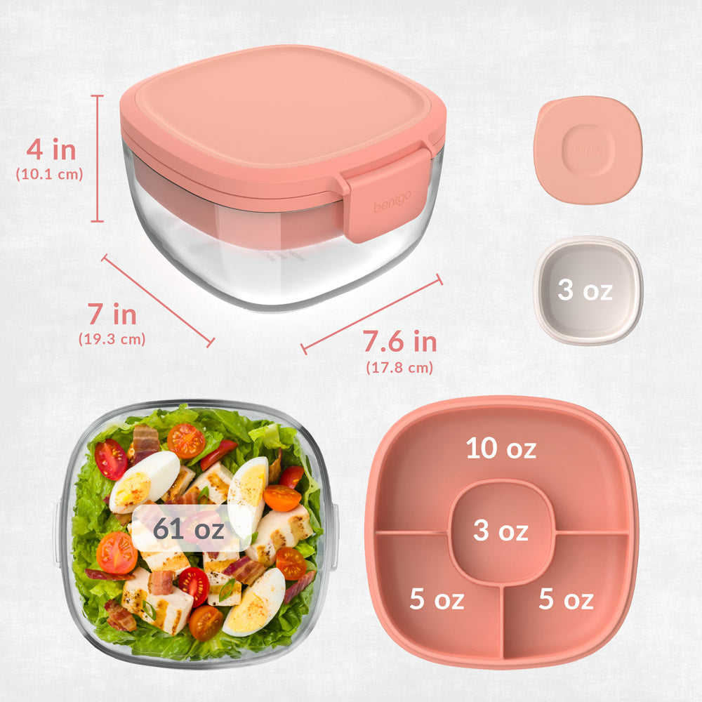 Bentgo® Glass Salad Container - Coral | Salad Container Dimensions