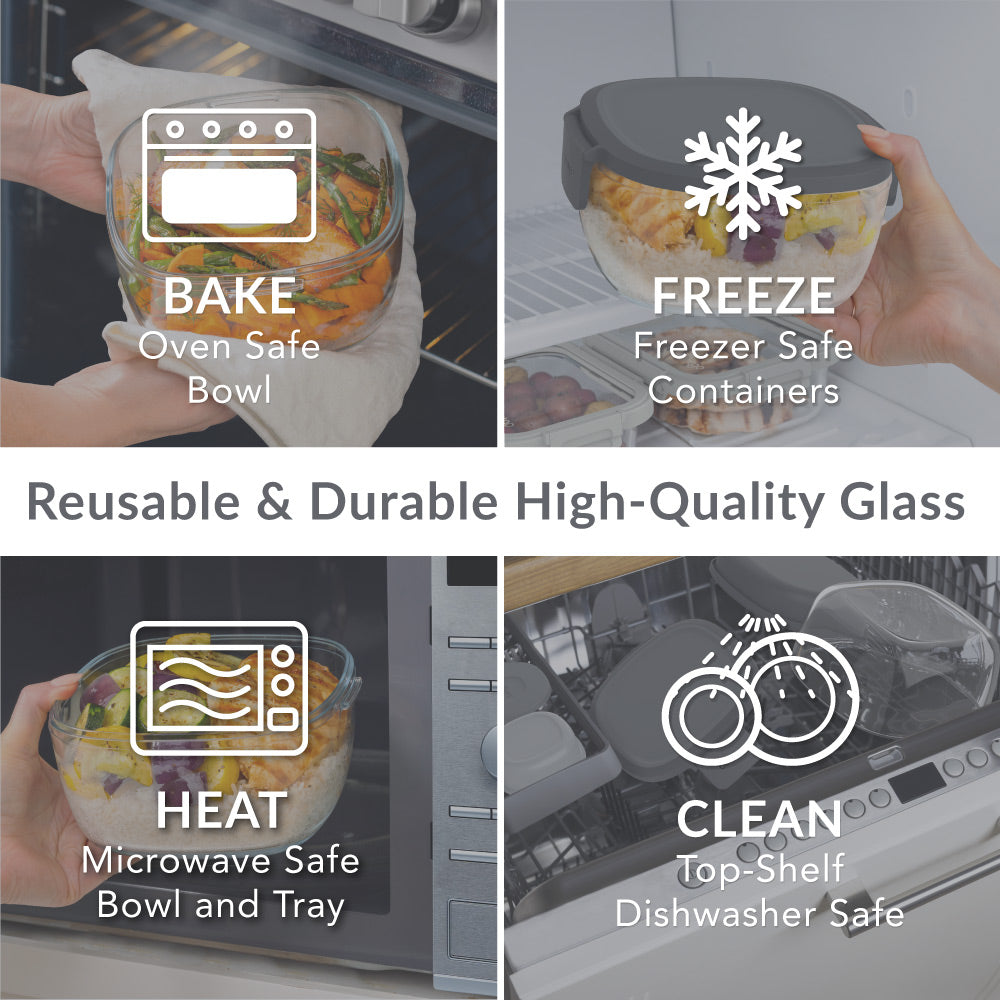 Bentgo® Glass Salad Container - Dark Gray | Made With Reusable & Durable High-Quality Glass. Oven Safe, Freezer Safe, Microwave Safe, and Top-Shelf Dishwasher Safe