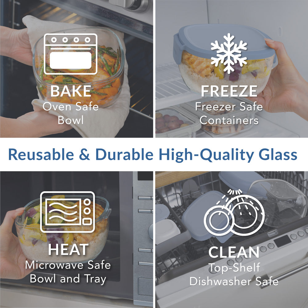 Bentgo® Glass Salad Container - Light Blue | Made With Reusable & Durable High-Quality Glass. Oven Safe, Freezer Safe, Microwave Safe, and Top-Shelf Dishwasher Safe