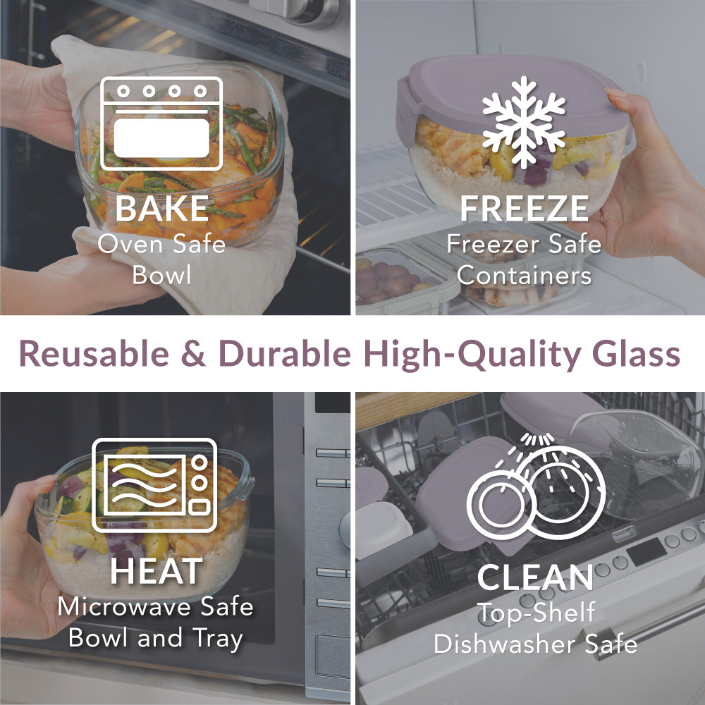 Bentgo® Glass Salad Container - Lavender | Made With Reusable & Durable High-Quality Glass. Oven Safe, Freezer Safe, Microwave Safe, and Top-Shelf Dishwasher Safe