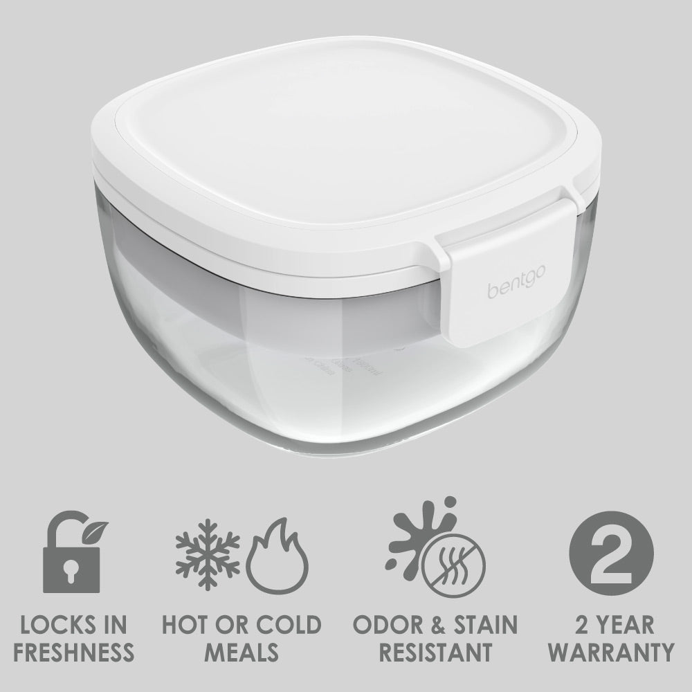 Bentgo® Glass Salad Container - White | Locks In Freshness, Great For Hot Or Cold Meals, Odor & Stain Resistant Container With A 2 Year Warranty