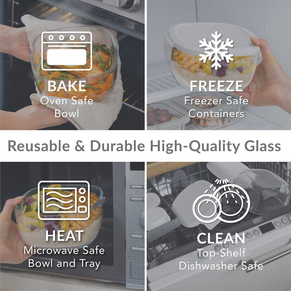 Bentgo® Glass Salad Container - White | Made With Reusable & Durable High-Quality Glass. Oven Safe, Freezer Safe, Microwave Safe, and Top-Shelf Dishwasher Safe