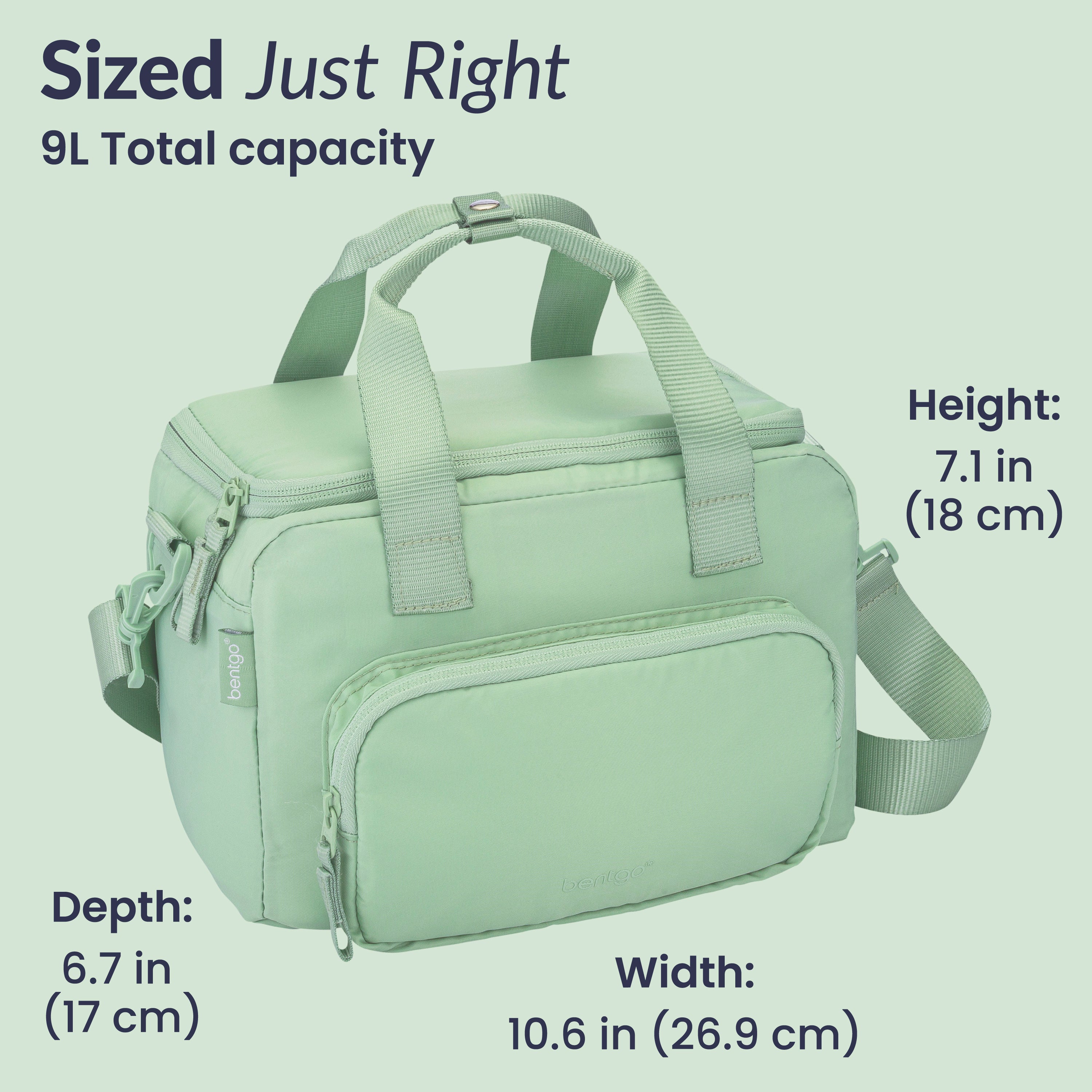 Bentgo® Insulated Lunch Bag - Clay Green | Sized Just Right - Product Dimensions