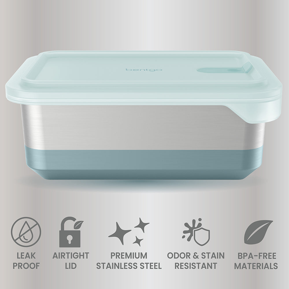 Bentgo® MicroSteel Heat & Eat Container - Family Size 8.5 Cups - Aqua | Leak-Proof, Airtight Lid, Premium Stainless Steel, Odor & Stain Resistant & Made With BPA-Free Materials