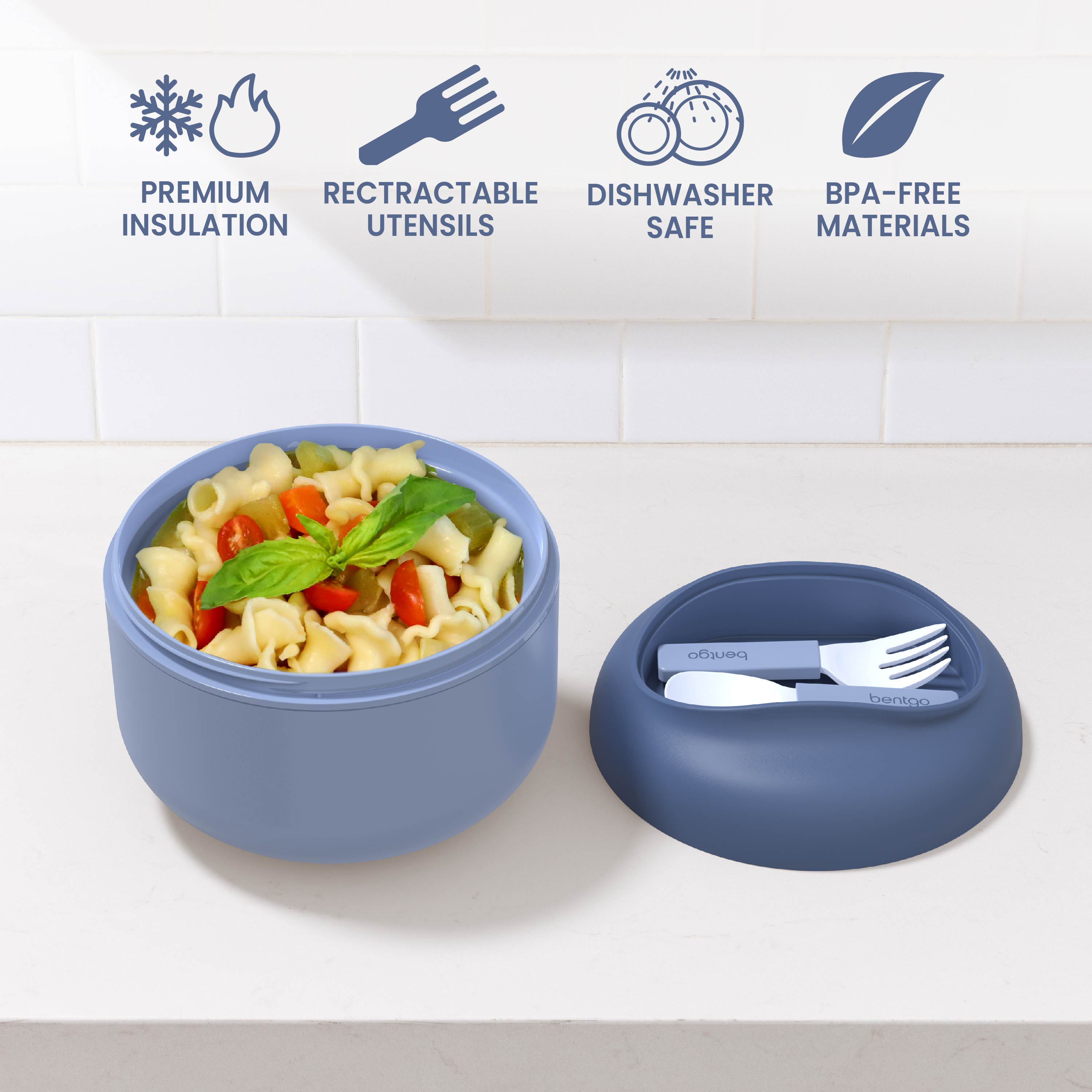 Bentgo® Bowl (2-Pack) - Slate | Premium Insulation, Retractable Utensils, Dishwasher Safe, And BPA-Free Materials