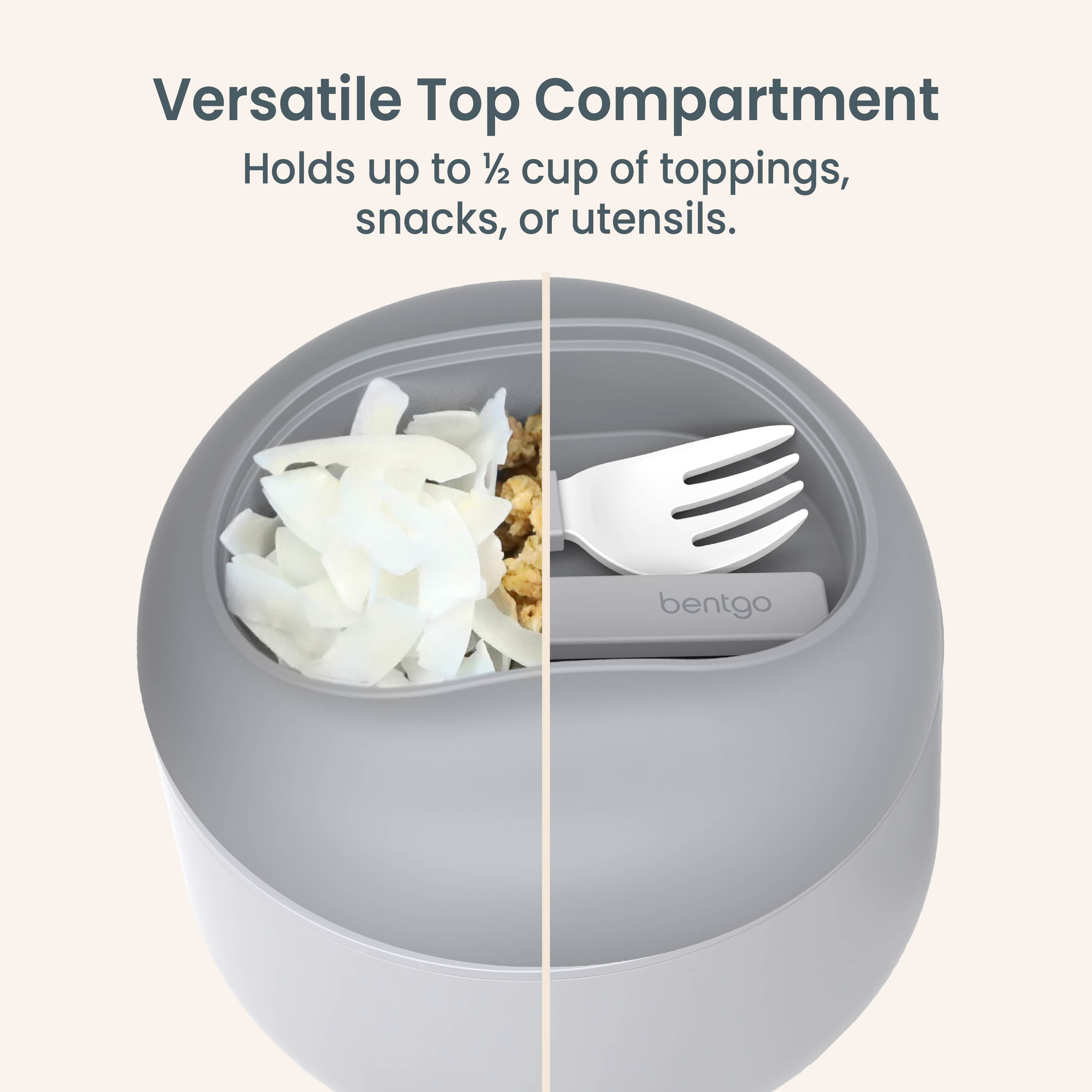 Bentgo® Bowl (2-Pack) - Gray | Versatile Top Compartment - Holds Up To ½ Cup Of Toppings, Snacks, Or Utensils