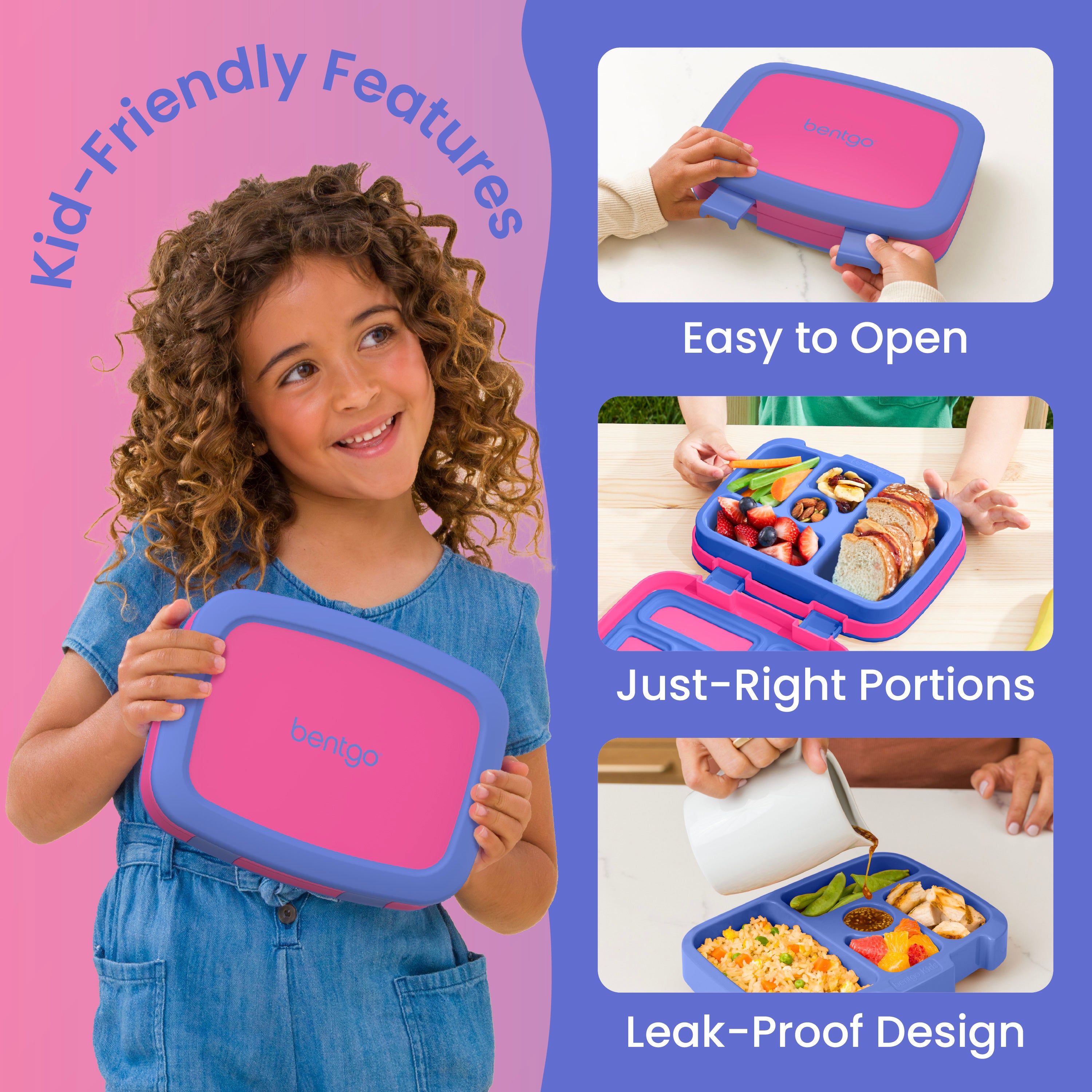 Bentgo® Kids Lunch Box - 
Fuchsia | Kid-Friendly Features| Easy to Open, Just-Right Portions, and Leak-Proof Design