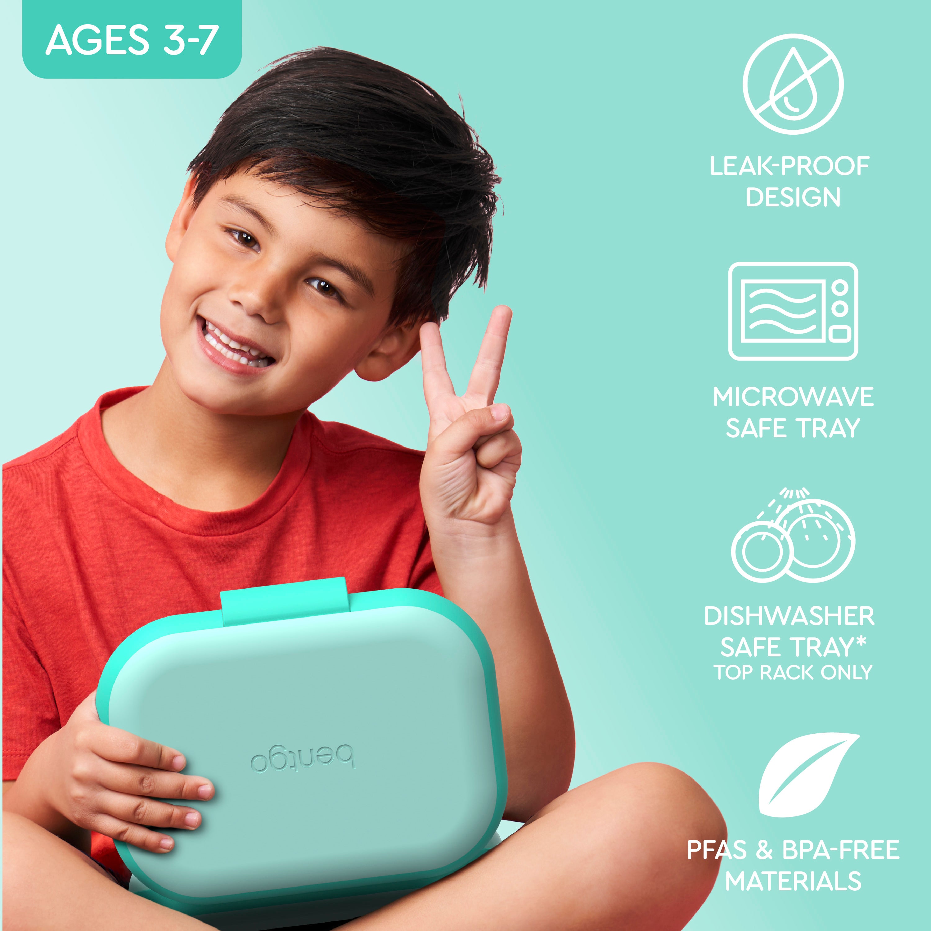 Bentgo® Chill Kids Lunch Box   - Aqua | Leak-Proof Design, Microwave Safe Tray, Dishwasher Safe Tray (Top Rack Only), And Made With PFAS & BPA-Free Materials
